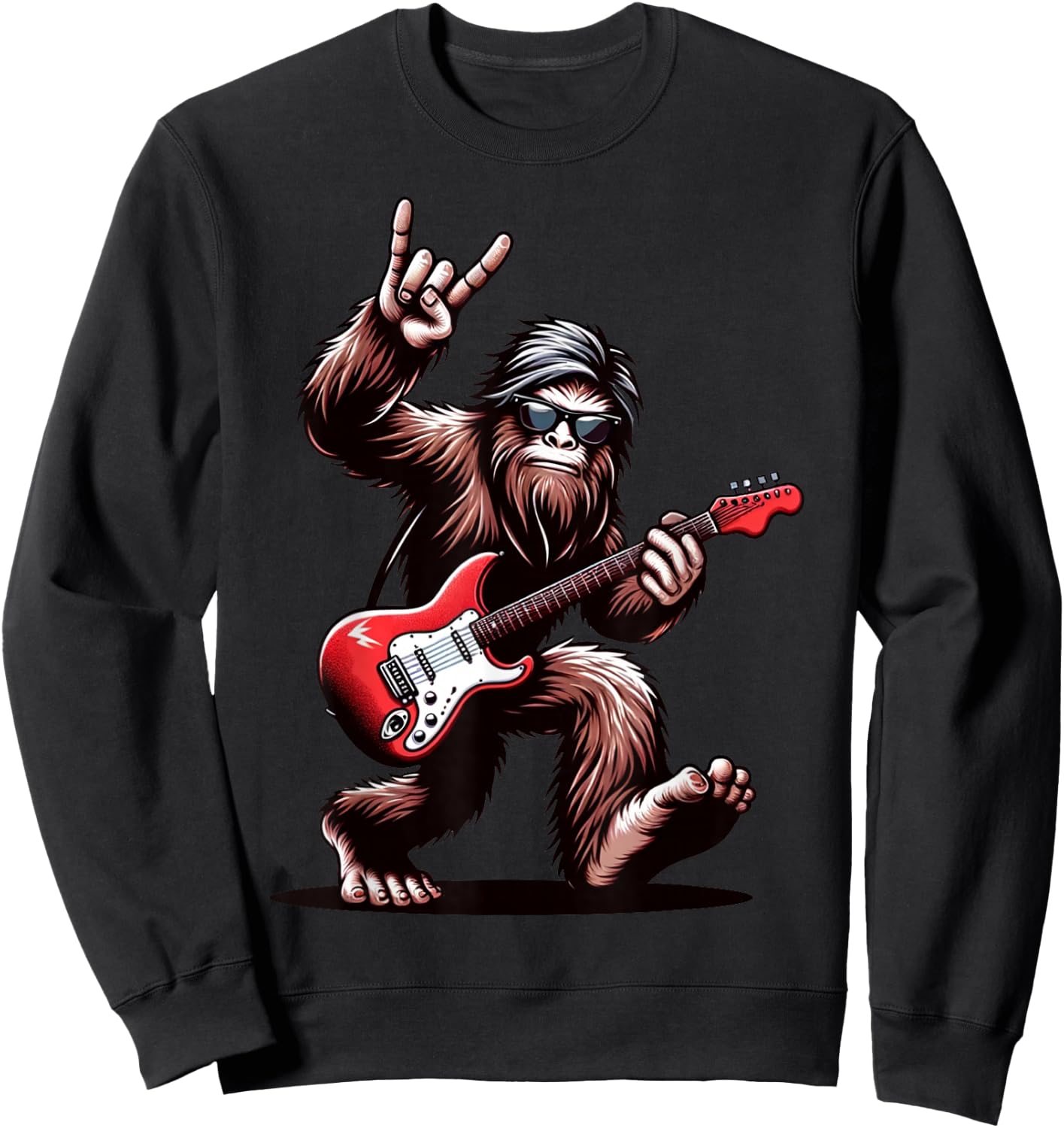 Bigfoot Rock On Sasquatch Rock and Roll Playing Guitar Music Sweatshirt - Sweatshirt | Black