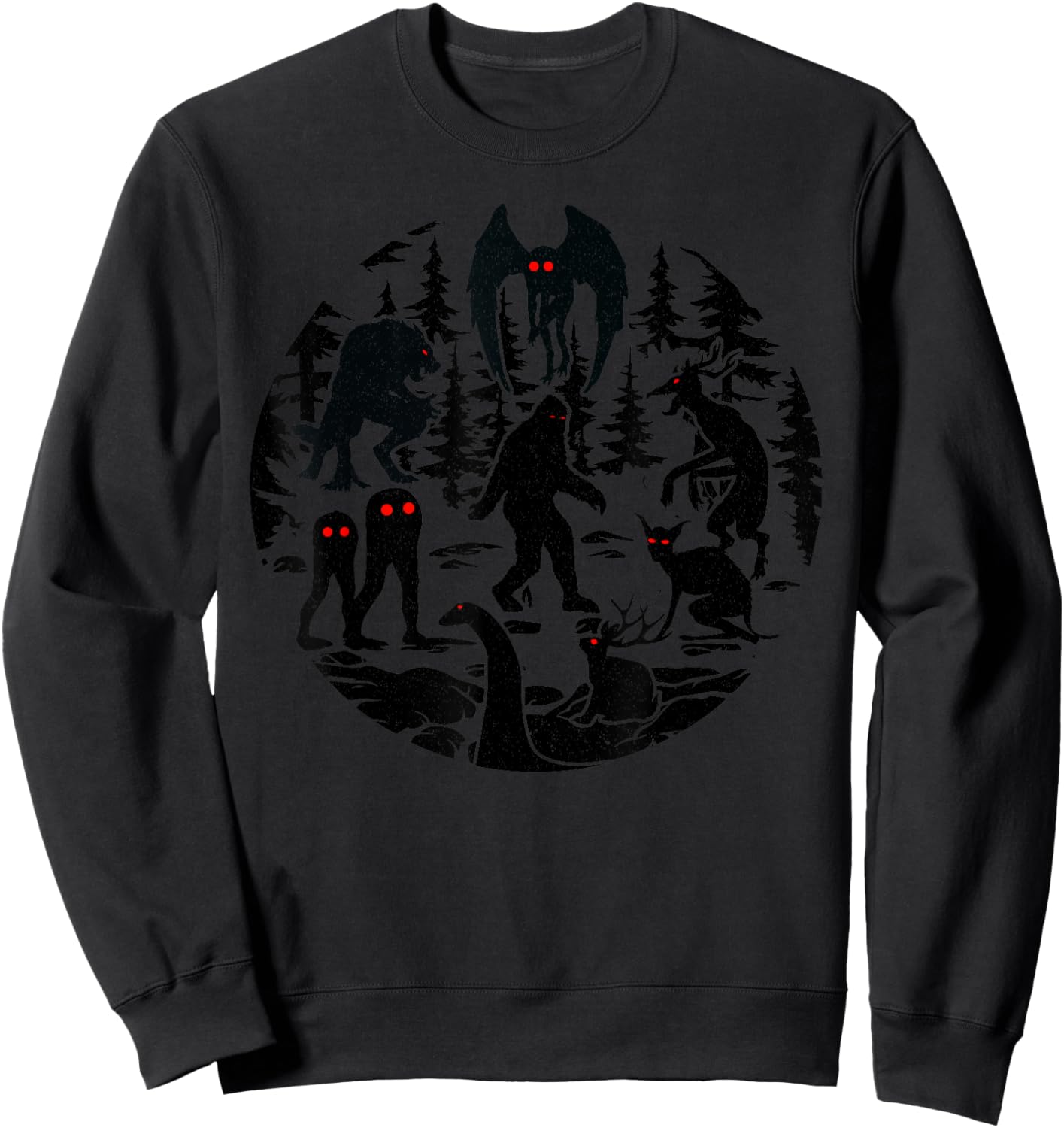 Bigfoot Loch Ness Monster Mothman And Others! Funny Cryptid Sweatshirt - Sweatshirt | Black