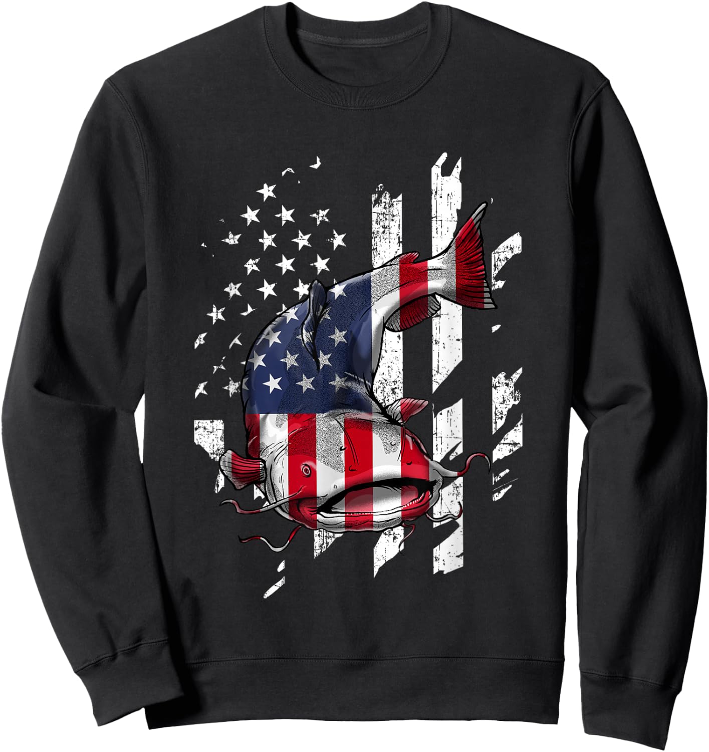 Catfishing American Flag - Catfish Angler Fisherman Sweatshirt - Sweatshirt | Black