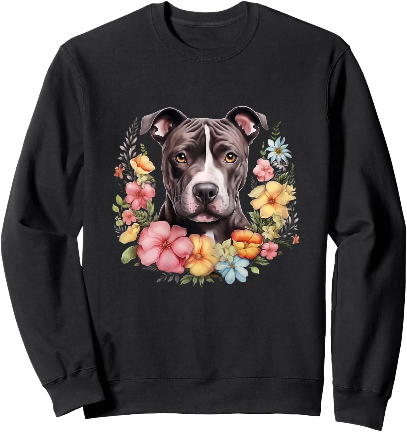 Pitbull Mom Floral Dog Lover Vintage Flowers Cute Sweatshirt - Sweatshirt | Black