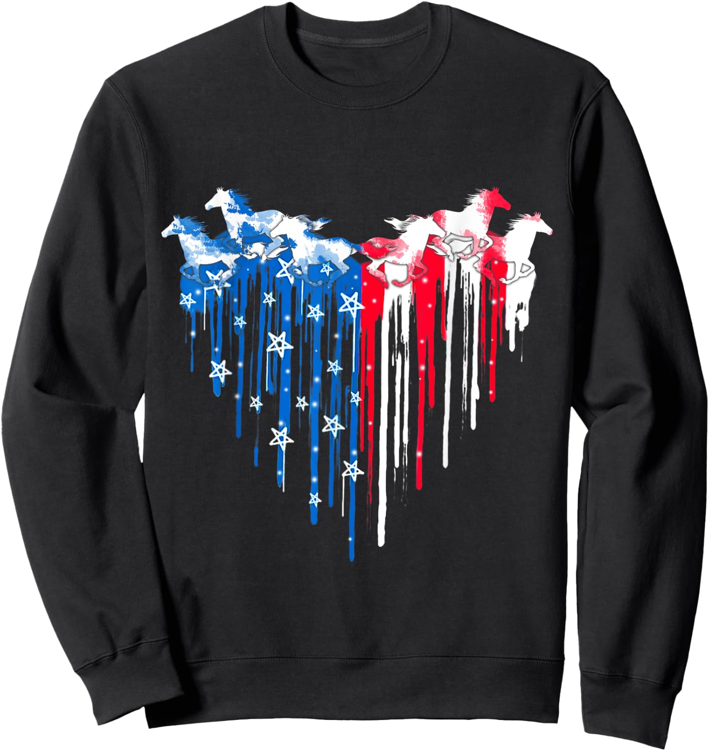Horse American Flag Heart 4th of July USA Patriotic Pride Women Men Sweatshirt - Sweatshirt | Black