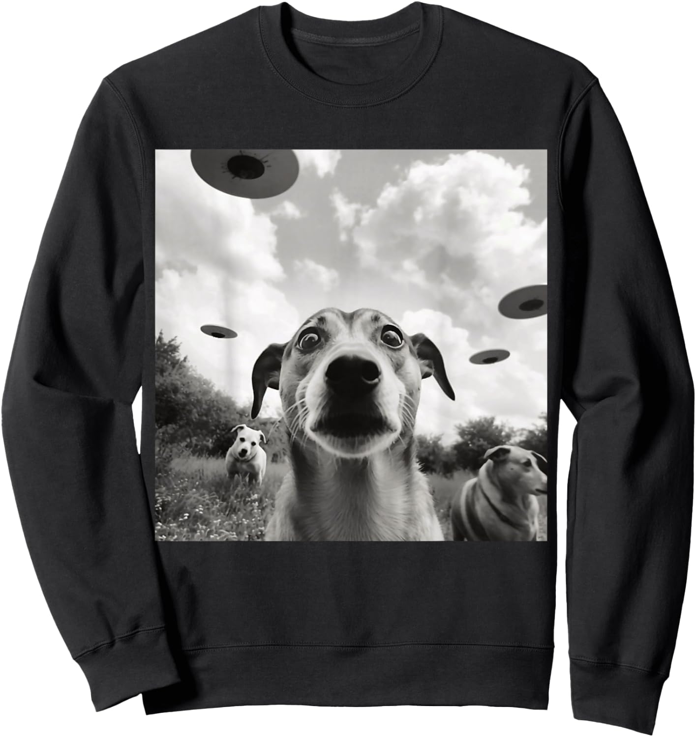 Selfie UFO Dog Funny Alien UFO Dogs Lover Spaceship Sweatshirt - Sweatshirt | Black