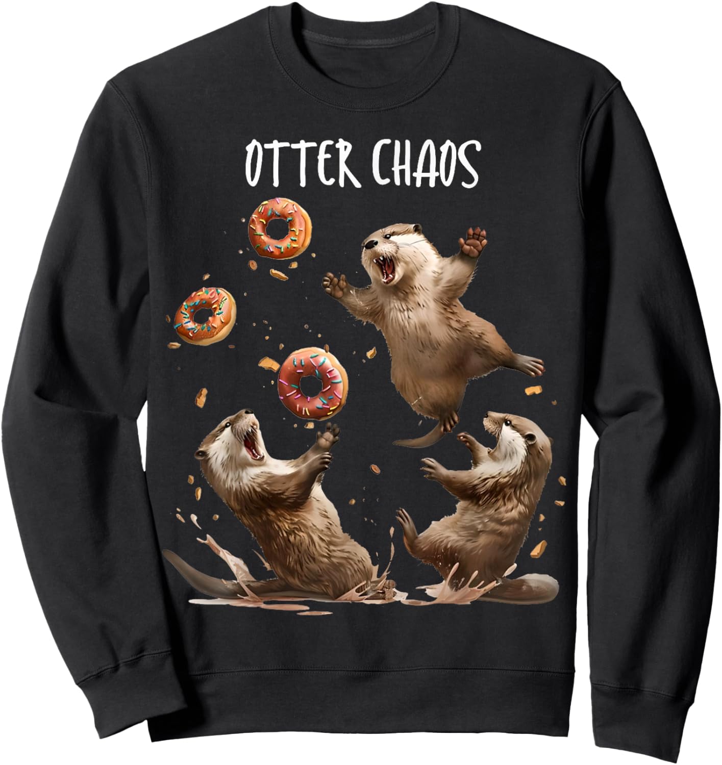 Otter Chaos Funny Bagel Fighting Sea Otters Pun Animal Lover Sweatshirt - Sweatshirt | Black