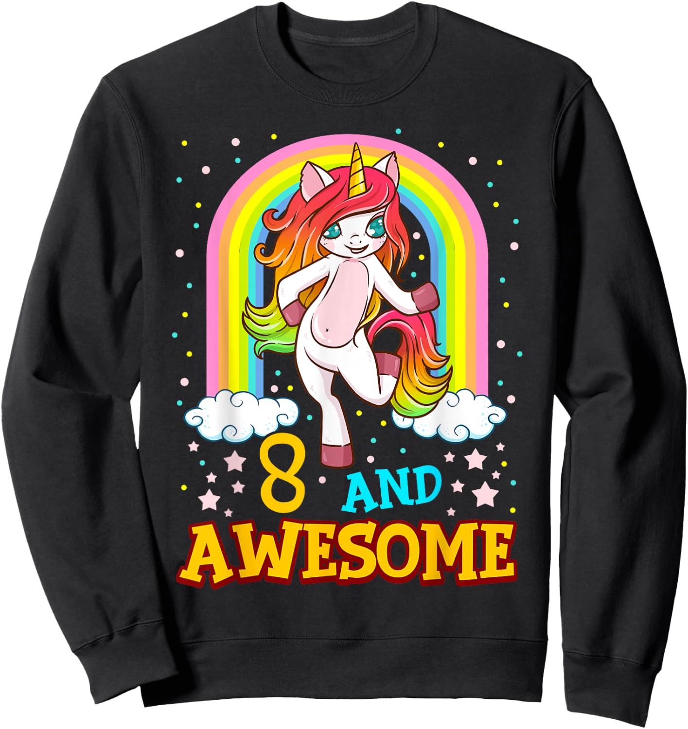 Girls 8th Birthday Unicorn Gift 8 Year Old Party Sweatshirt - Sweatshirt | Black