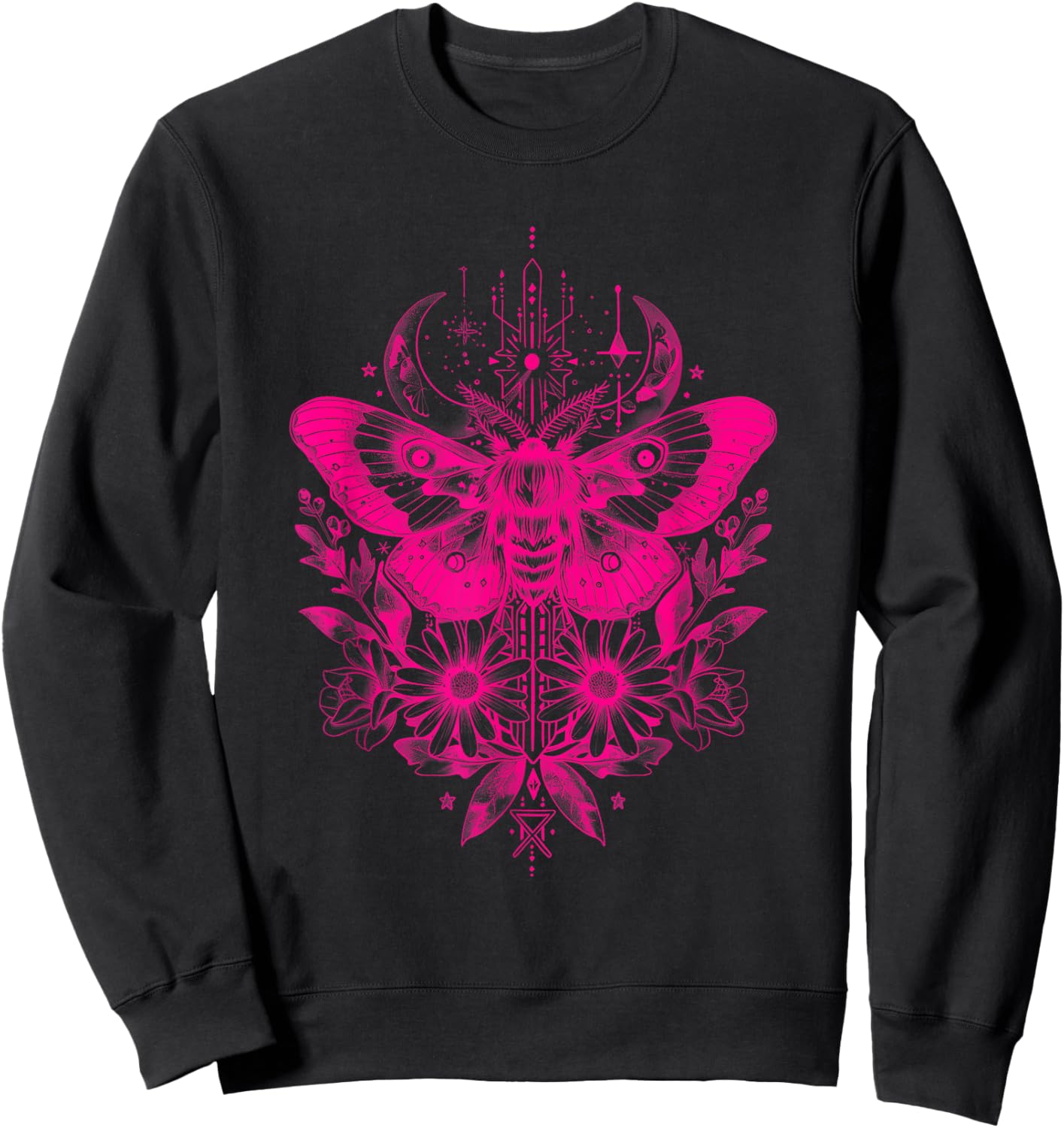 Death Moth Goth Gothic Witch Occult Wicca Hot Pink Black Sweatshirt - Sweatshirt | Black