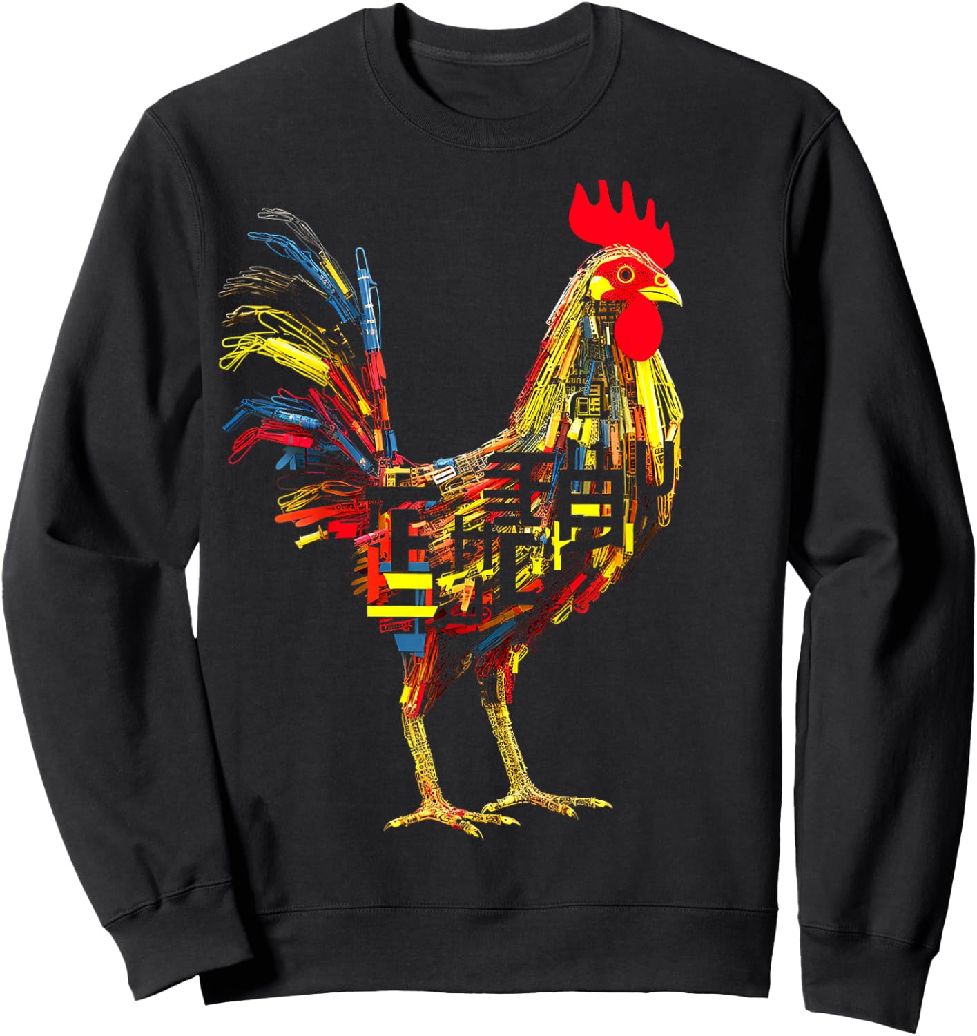 Chicken Text Abstract Animal Art Graphic Chicken Sweatshirt - Sweatshirt | Black