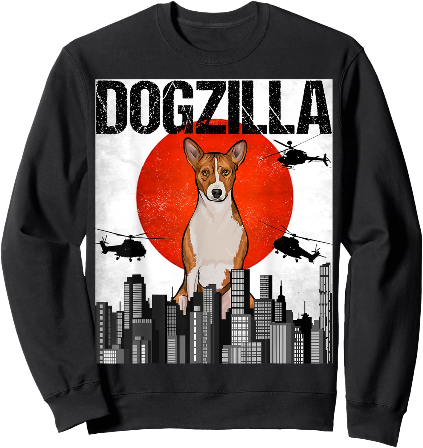 Funny Vintage Japanese Dogzilla Basenji Sweatshirt - Sweatshirt | Black