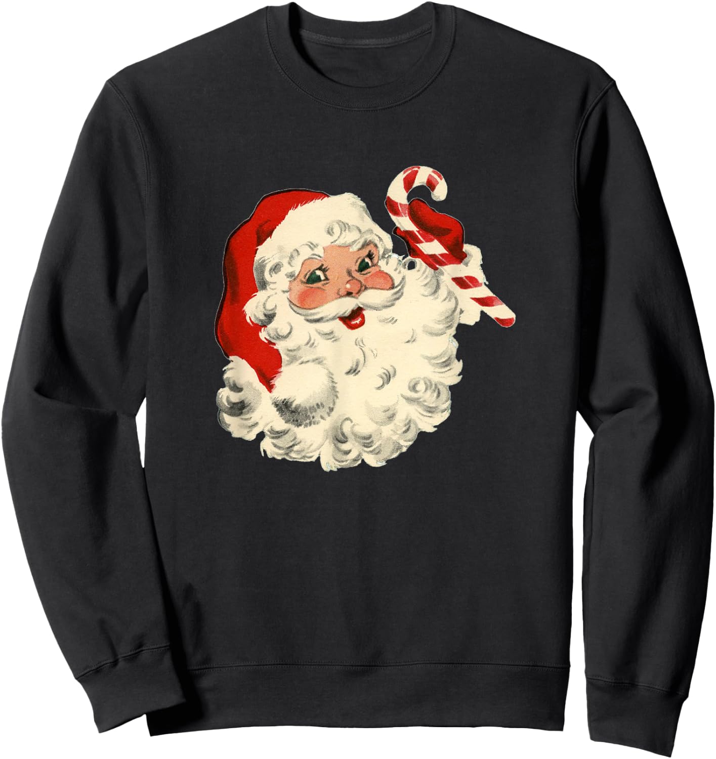 Vintage Retro Santa Claus Candy Cane Christmas Holiday Sweatshirt - Sweatshirt | Black