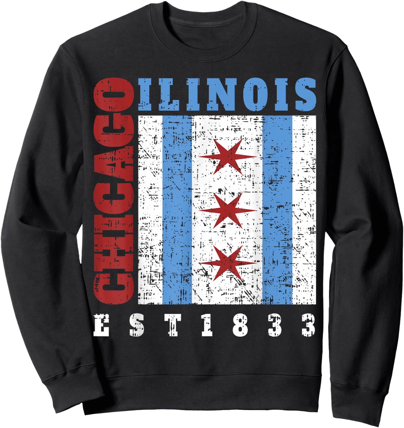 Chicago Illinois Est. 1833 Chicago Flag Souvenir Sweatshirt - Sweatshirt | Black