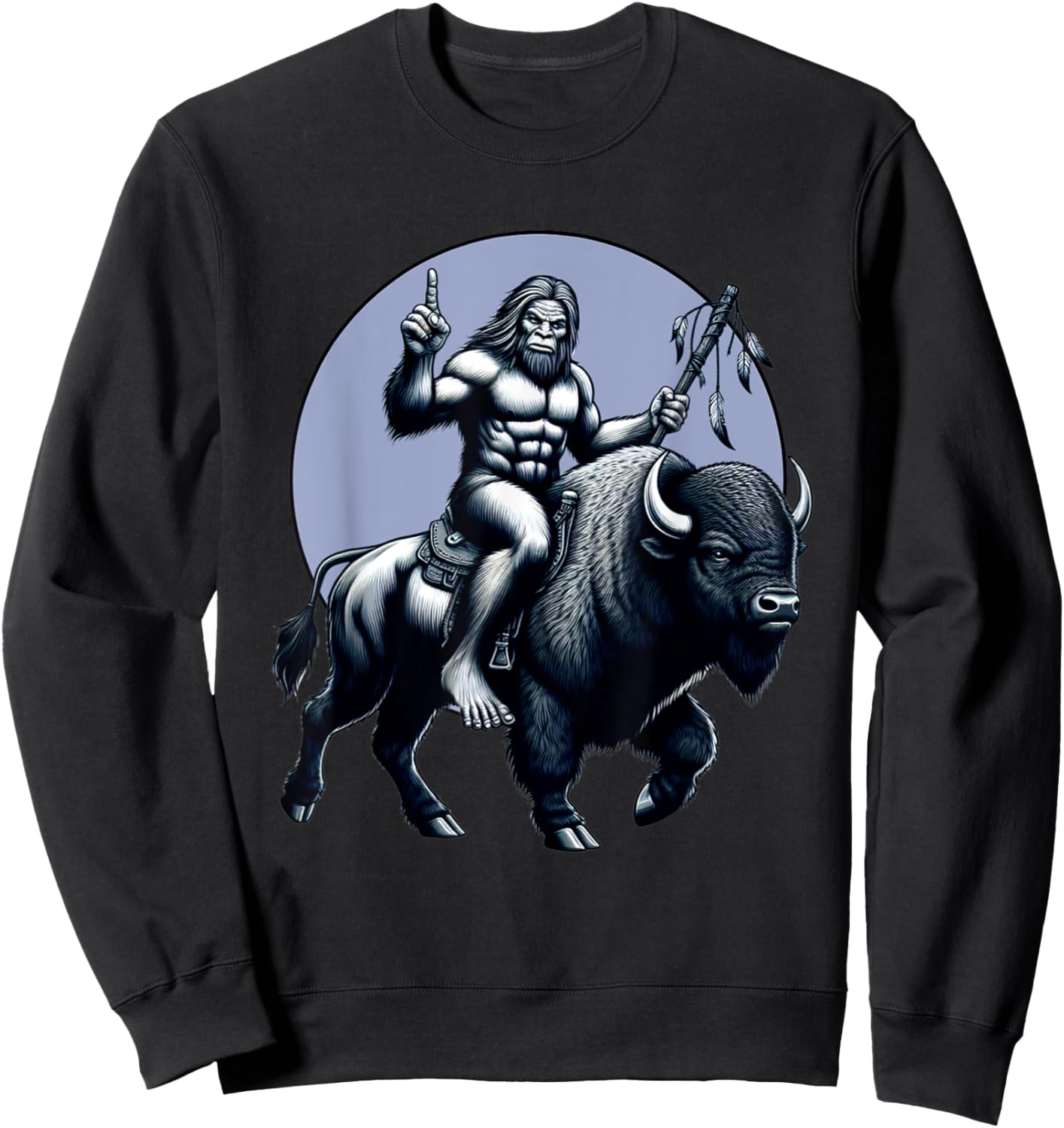 Bigfoot Riding Buffalo With Moon Bigfoot Buffalo Lovers Sweatshirt - Sweatshirt | Black