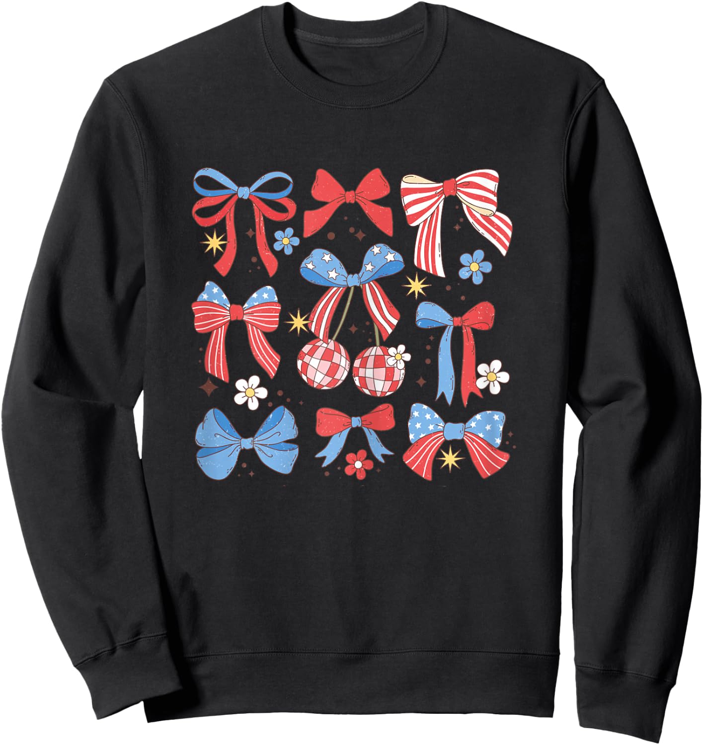 Coquette Red White & Blue Patriotic Bows Retro July 4th Sweatshirt - Sweatshirt | Black