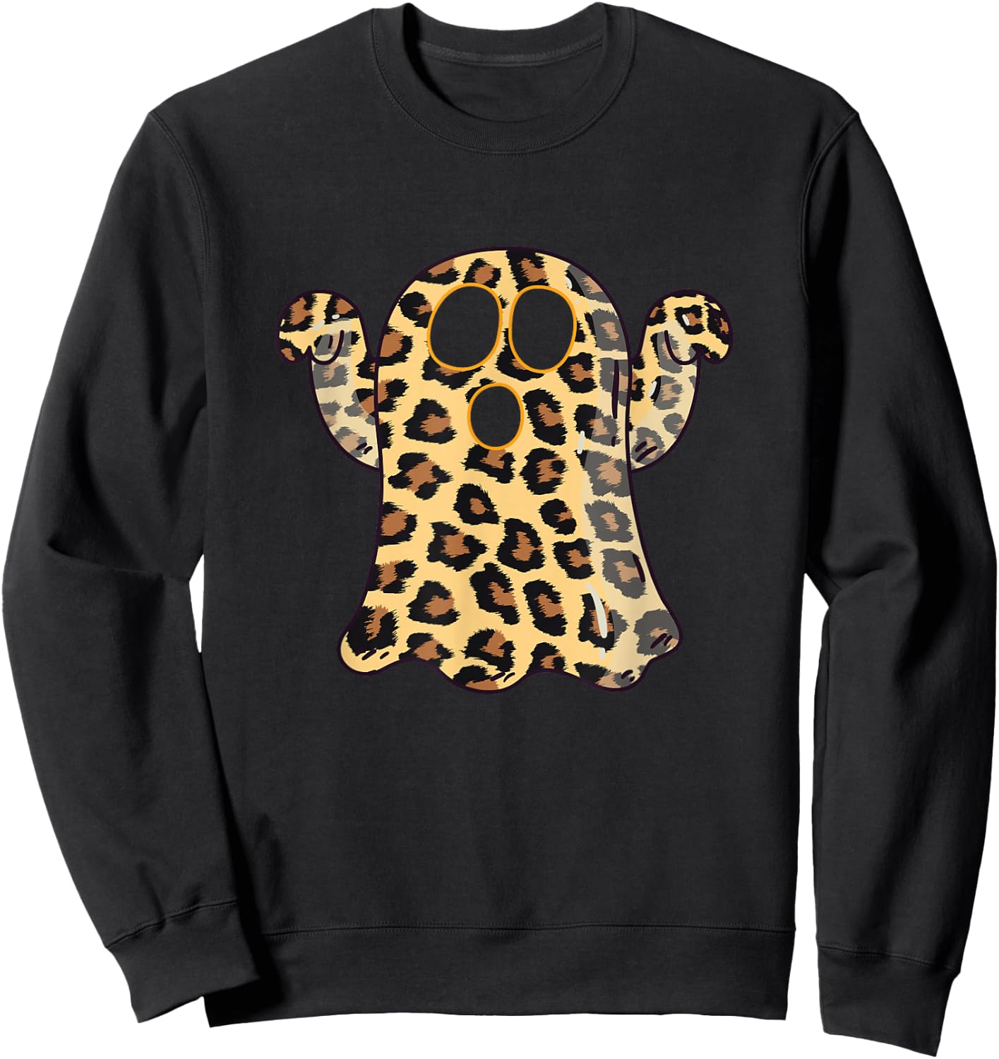 Ghost Boo Leopard Print Halloween Women Girls boys Kids Sweatshirt - Sweatshirt | Black