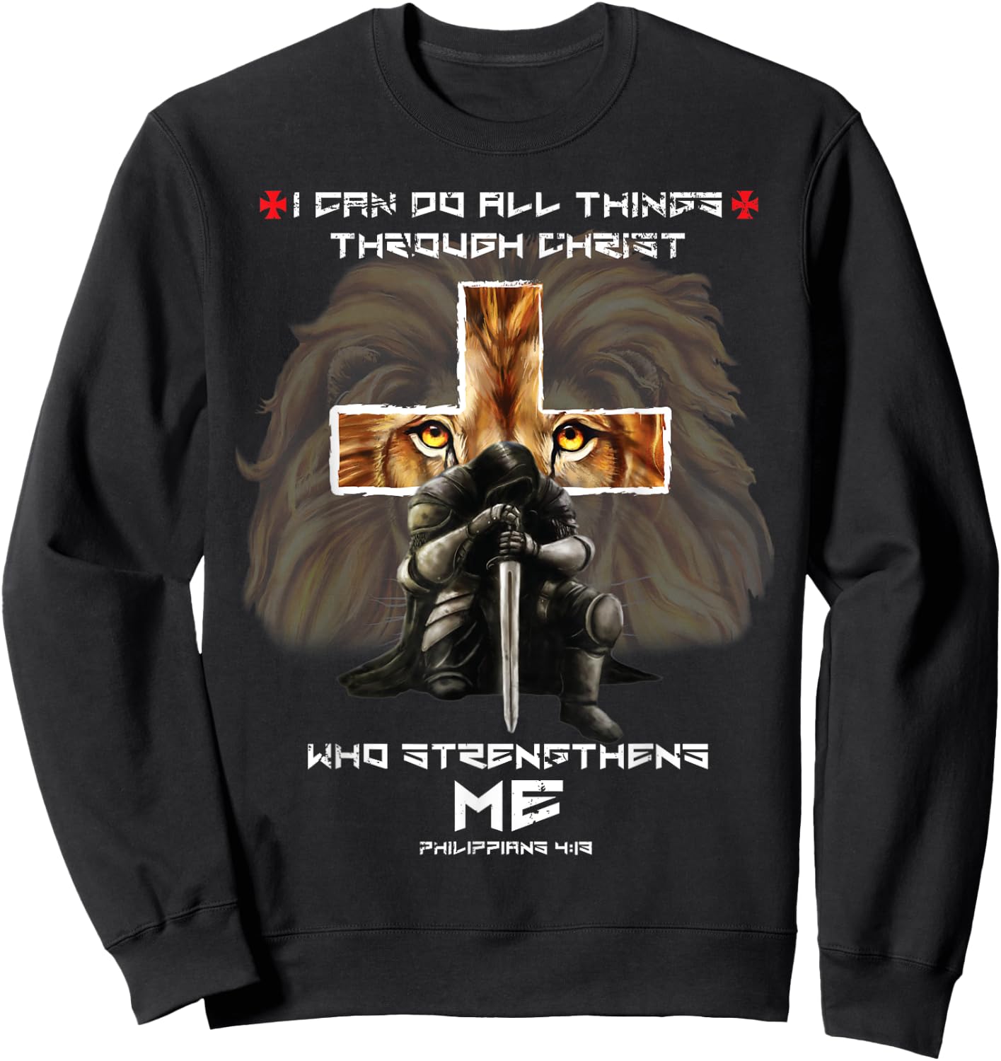Religious Gifts Dad Lion Cross Christian Fathers Day Sweatshirt - Sweatshirt | Black