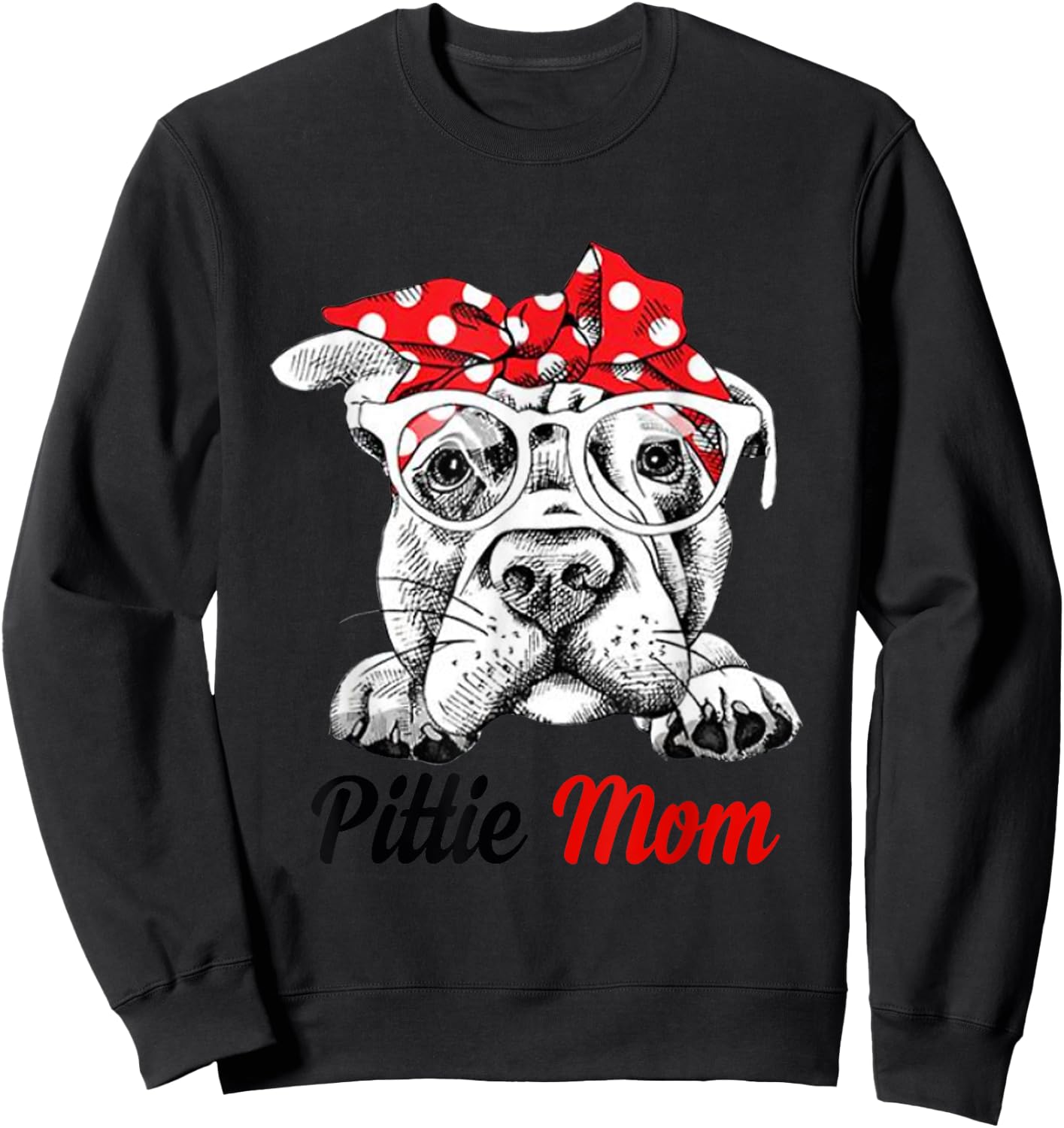 Pittie Mom With Red Bandana Headband Dog Mom Mothers Day Sweatshirt - Sweatshirt | Black