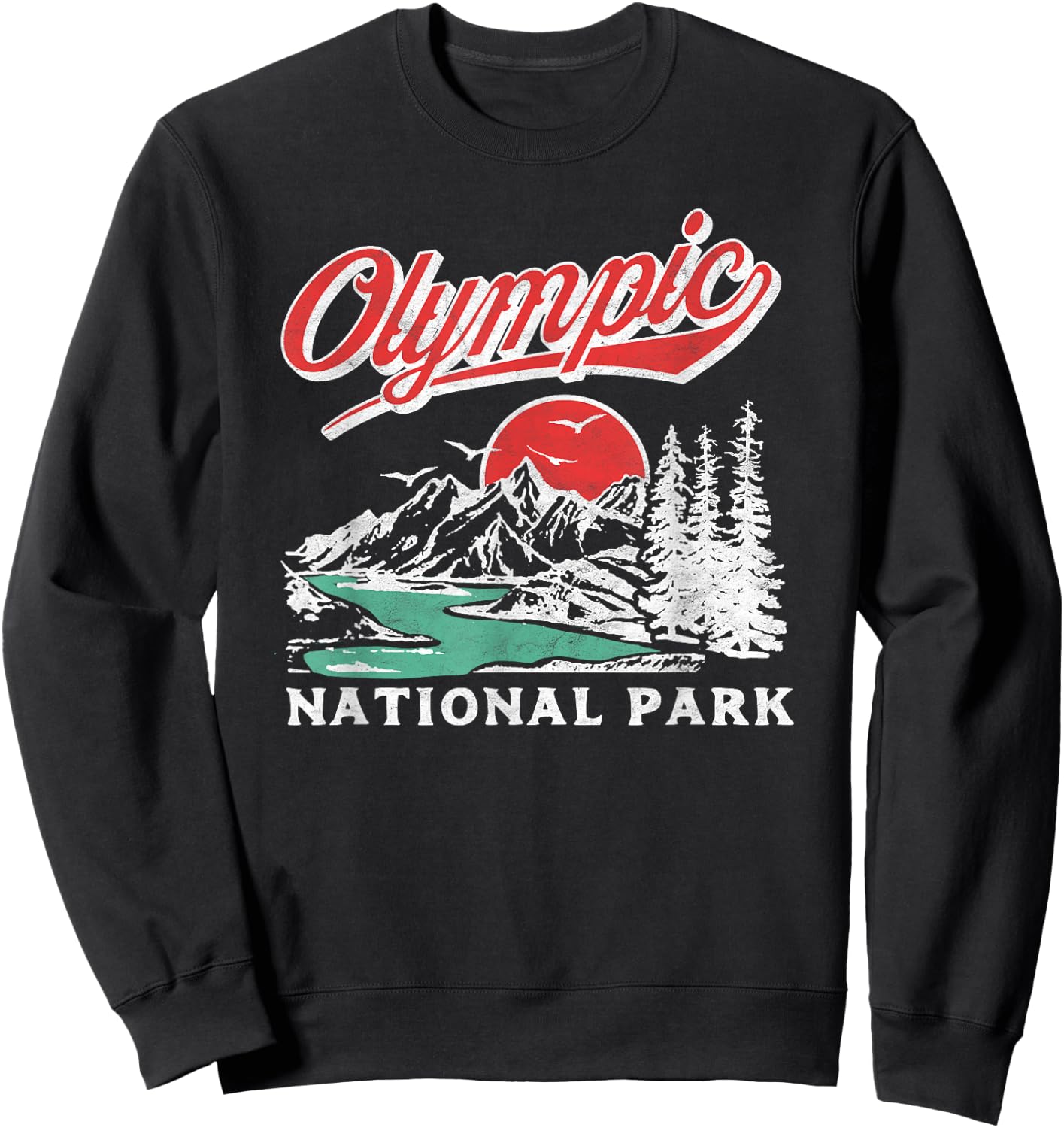 Olympic National Park Retro 80s Mountains Graphic Sweatshirt - Sweatshirt | Black