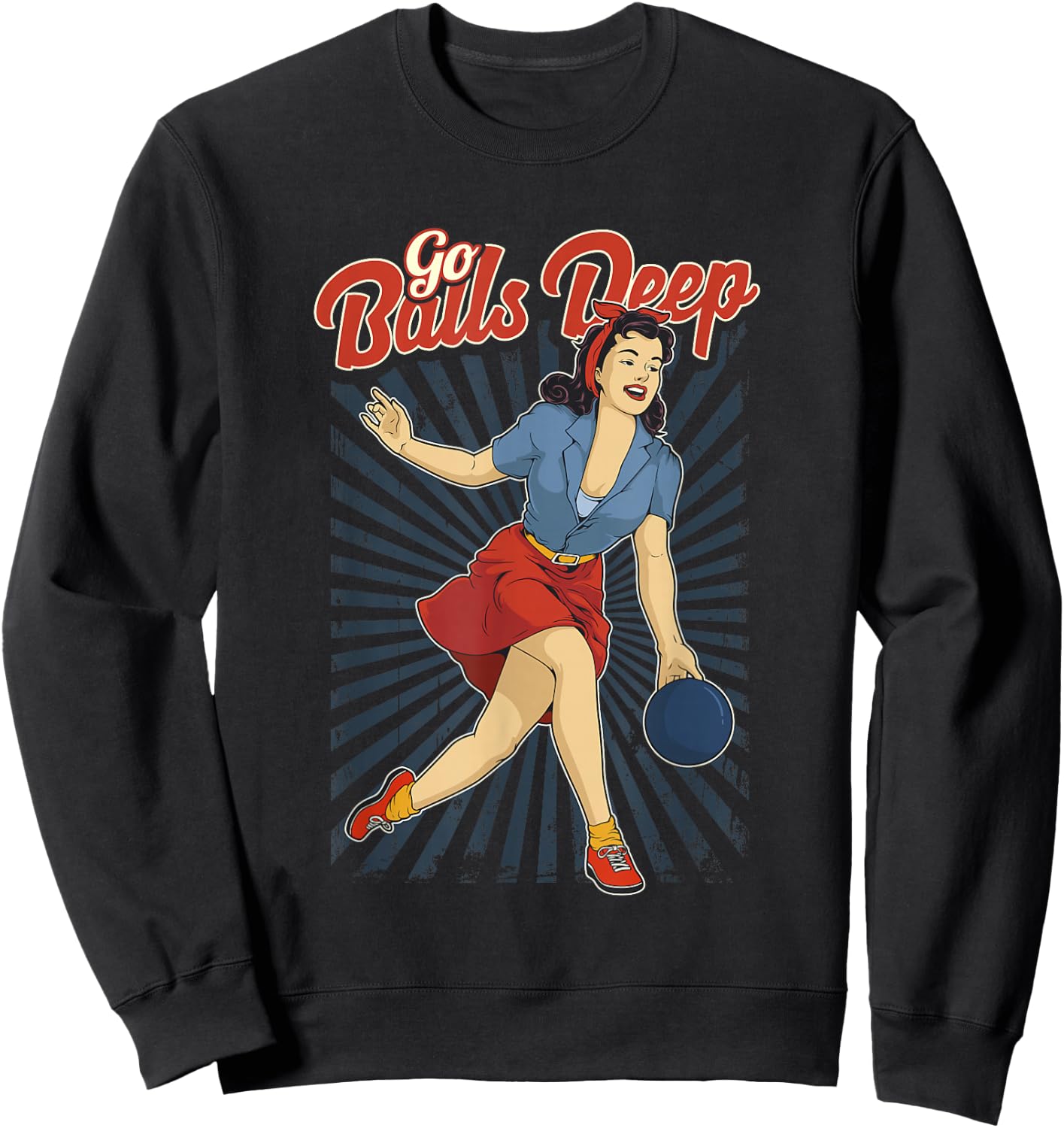 Funny Retro Ten Pin Bowling Go Balls Deep Pun Joke Sweatshirt - Sweatshirt | Black