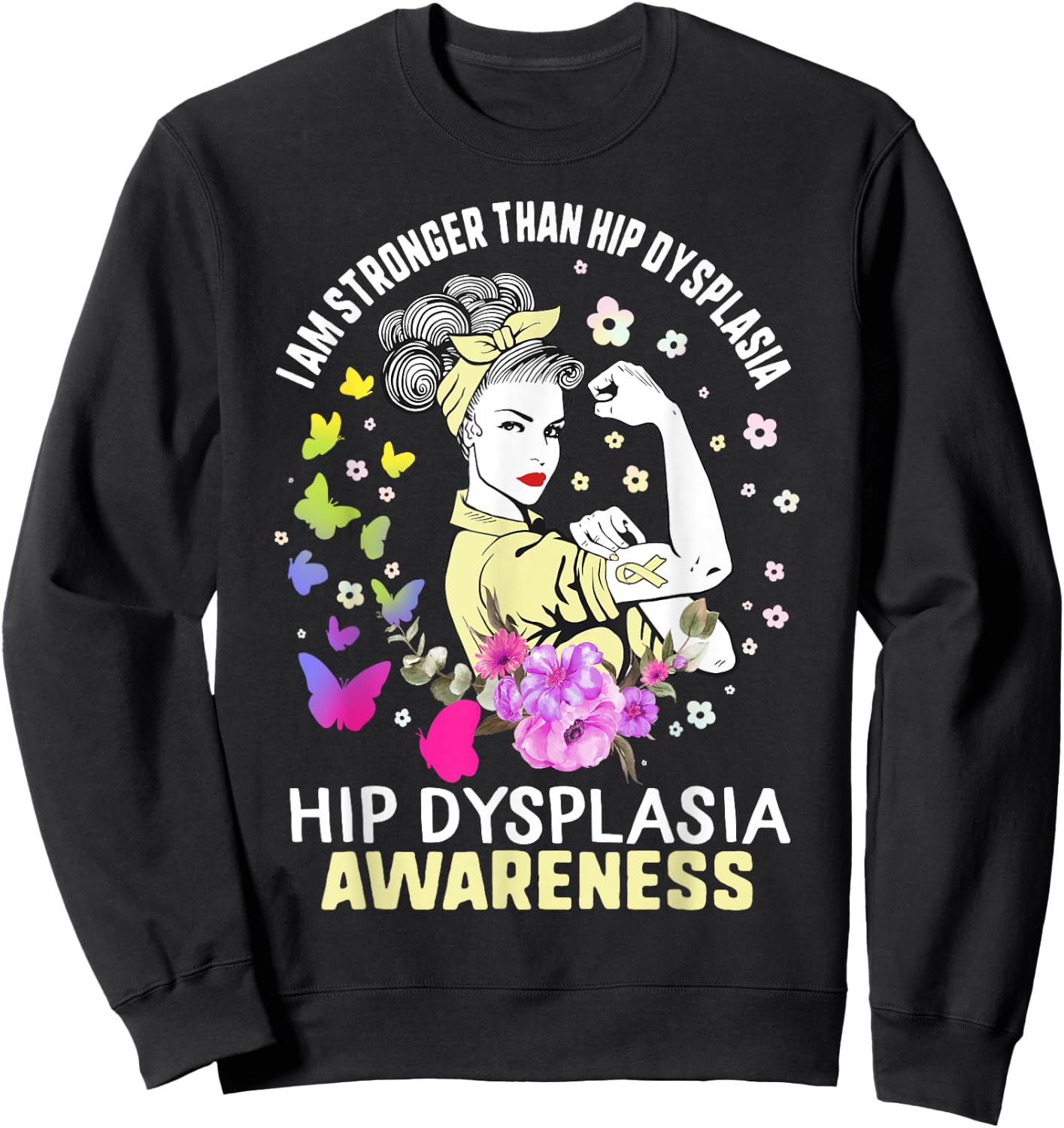 Stronger Than Hip Dysplasia Awareness Cream Ribbon Woman Sweatshirt - Sweatshirt | Black