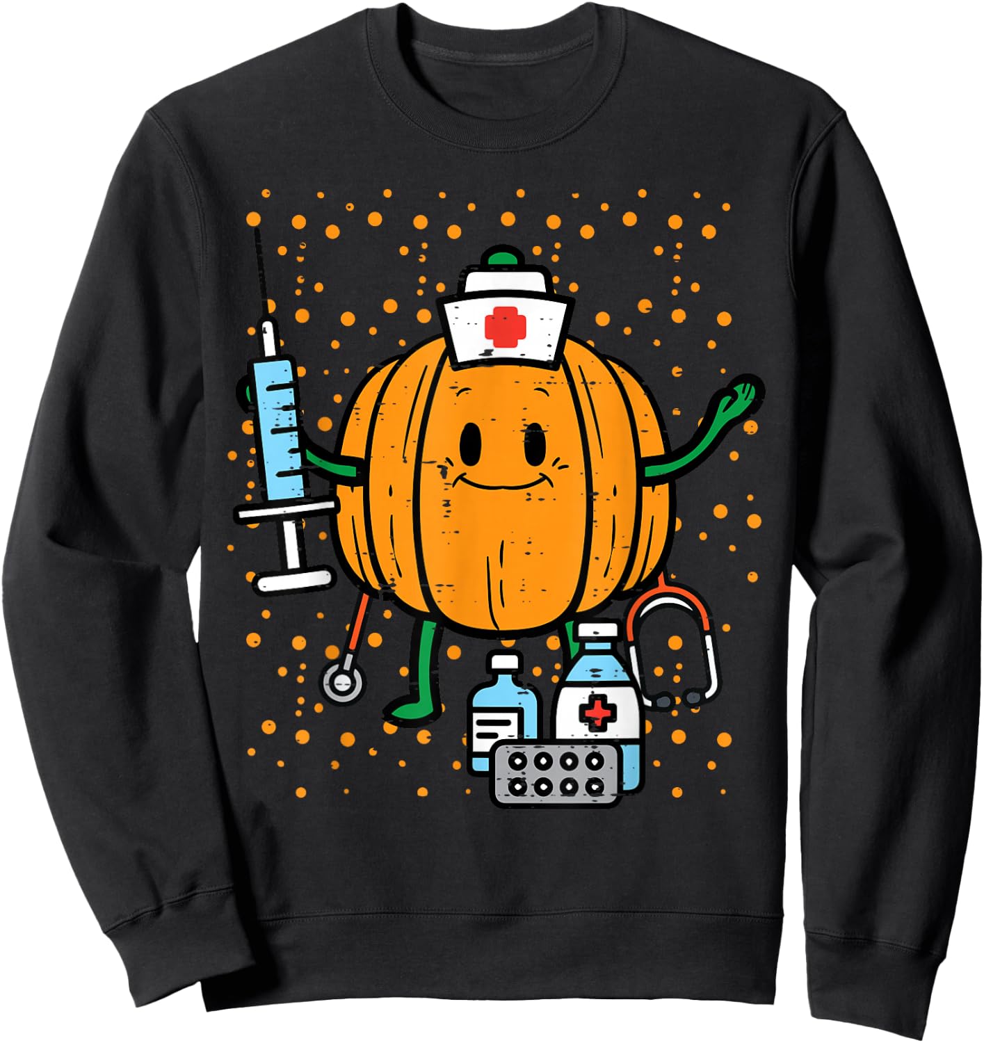Halloween Nurse Pumpkin Nursing Scrub Top Costume Women Men Sweatshirt - Sweatshirt | Black