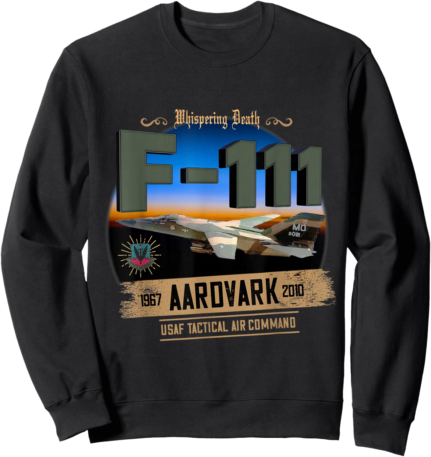 TSH Designs F-111 Aardvark Adult Black Cotton 100% Short Sleeve Classic Fit Sweatshirt - Sweatshirt | Black