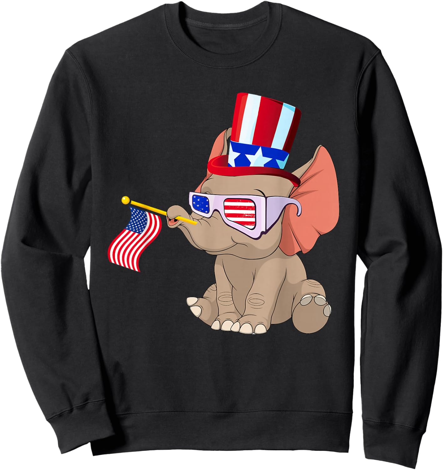Patriotic Elephant Wearing American Flag Sunglasses 4th July Women Kids Men Sweatshirt - Sweatshirt | Black