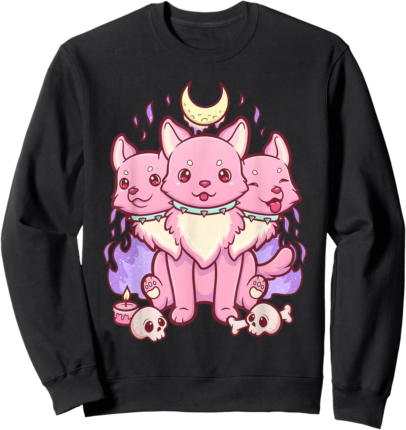 Kawaii Pastel Goth Cute Scary 3 Headed Dog Sweatshirt - Sweatshirt | Black