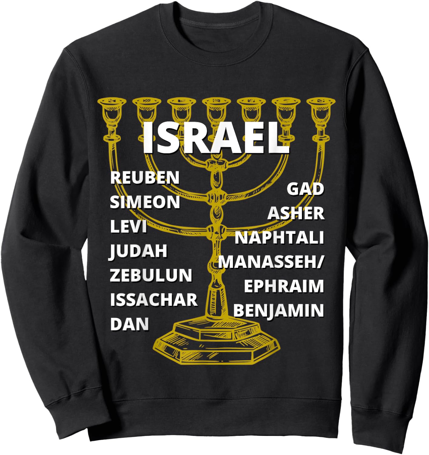 Tribes of Israel Menorah Sweatshirt - Sweatshirt | Black