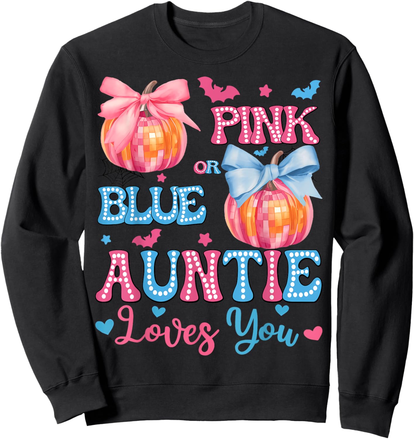 Pink or Blue Auntie Loves You Gender Reveal Halloween Sweatshirt - Sweatshirt | Black