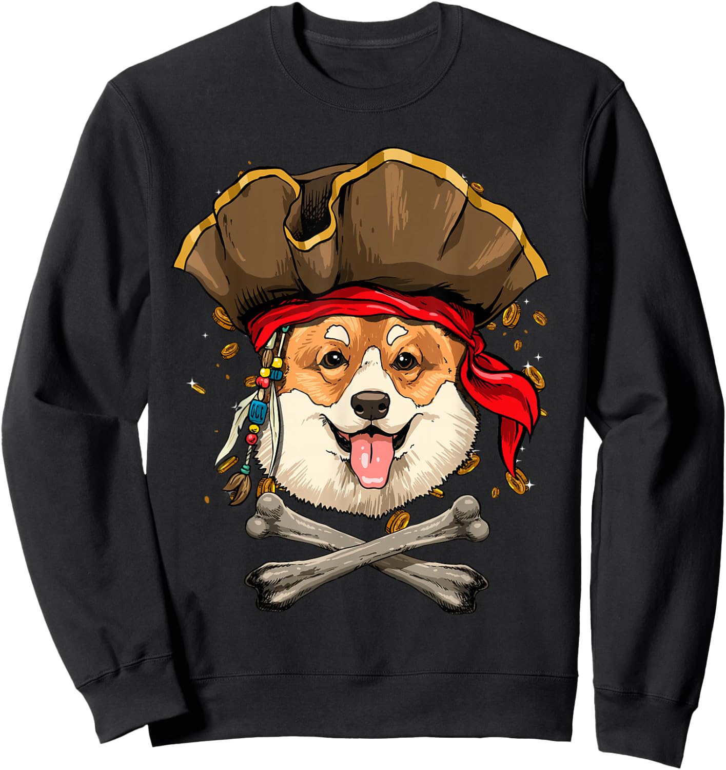 Corgi Pirate Dog Halloween Jolly Roger Sweatshirt - Sweatshirt | Black