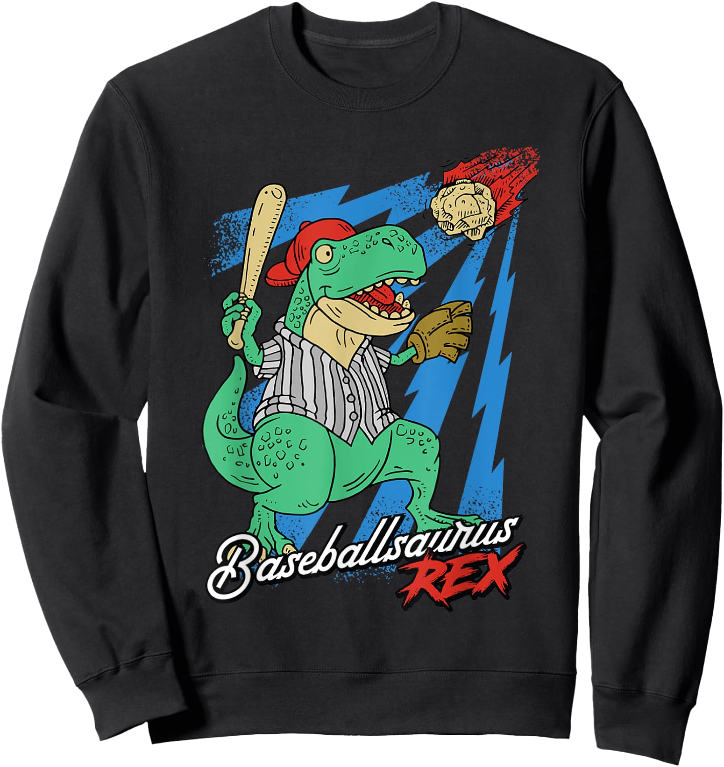 Baseballsaurus T-Rex Dinosaur Baseball Player Dino Sports Sweatshirt - Sweatshirt | Black