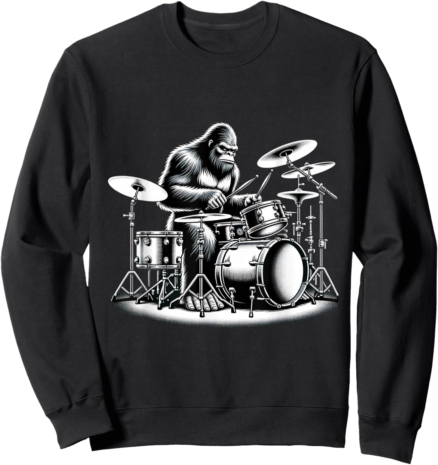 Bigfoot Drummer Sasquatch Playing Drums Musician Band Music Sweatshirt - Sweatshirt | Black