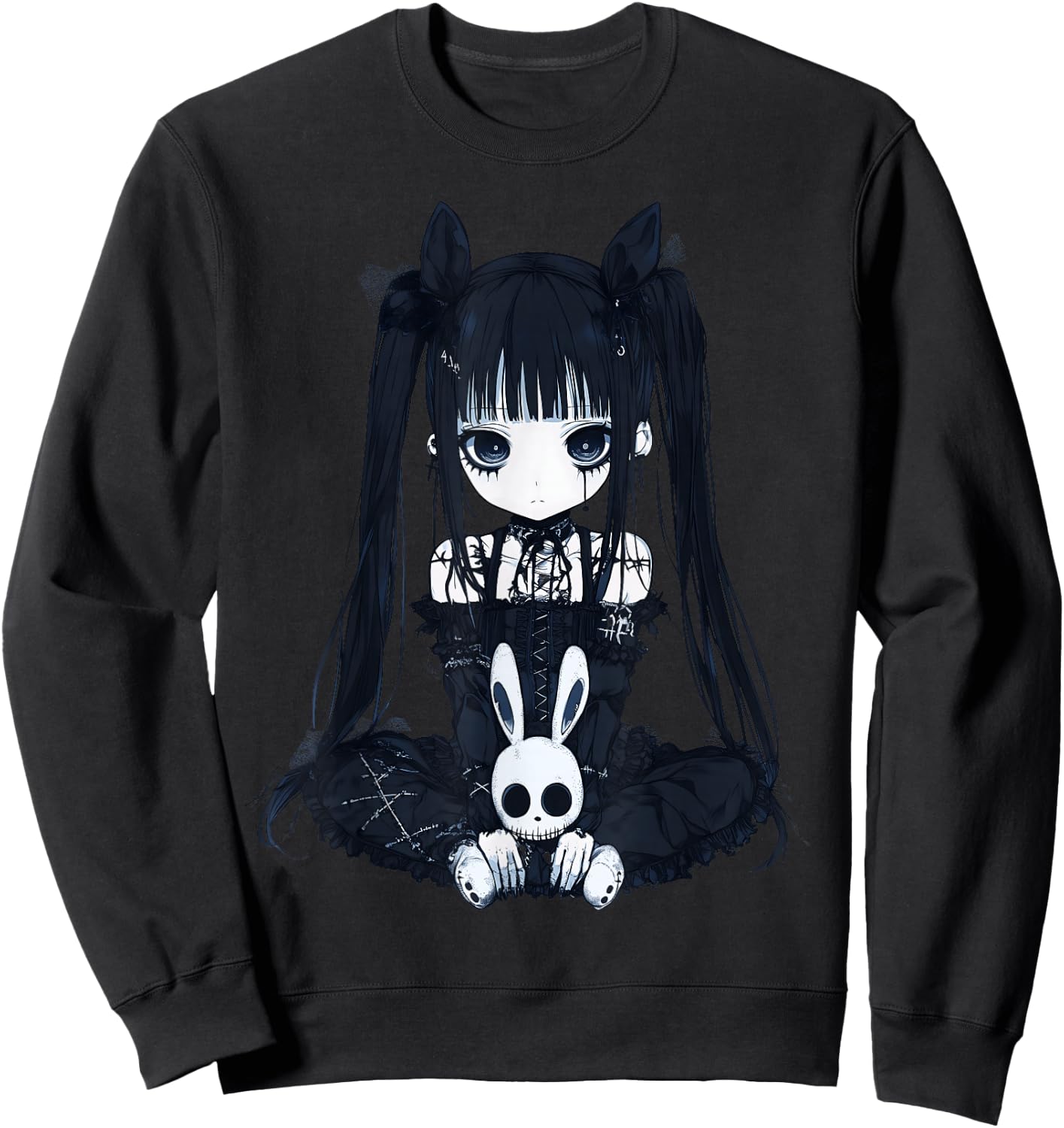 Anime Girl Goth Bunny Grunge Gothic Cute E-Girl Outfit Sweatshirt - Sweatshirt | Black