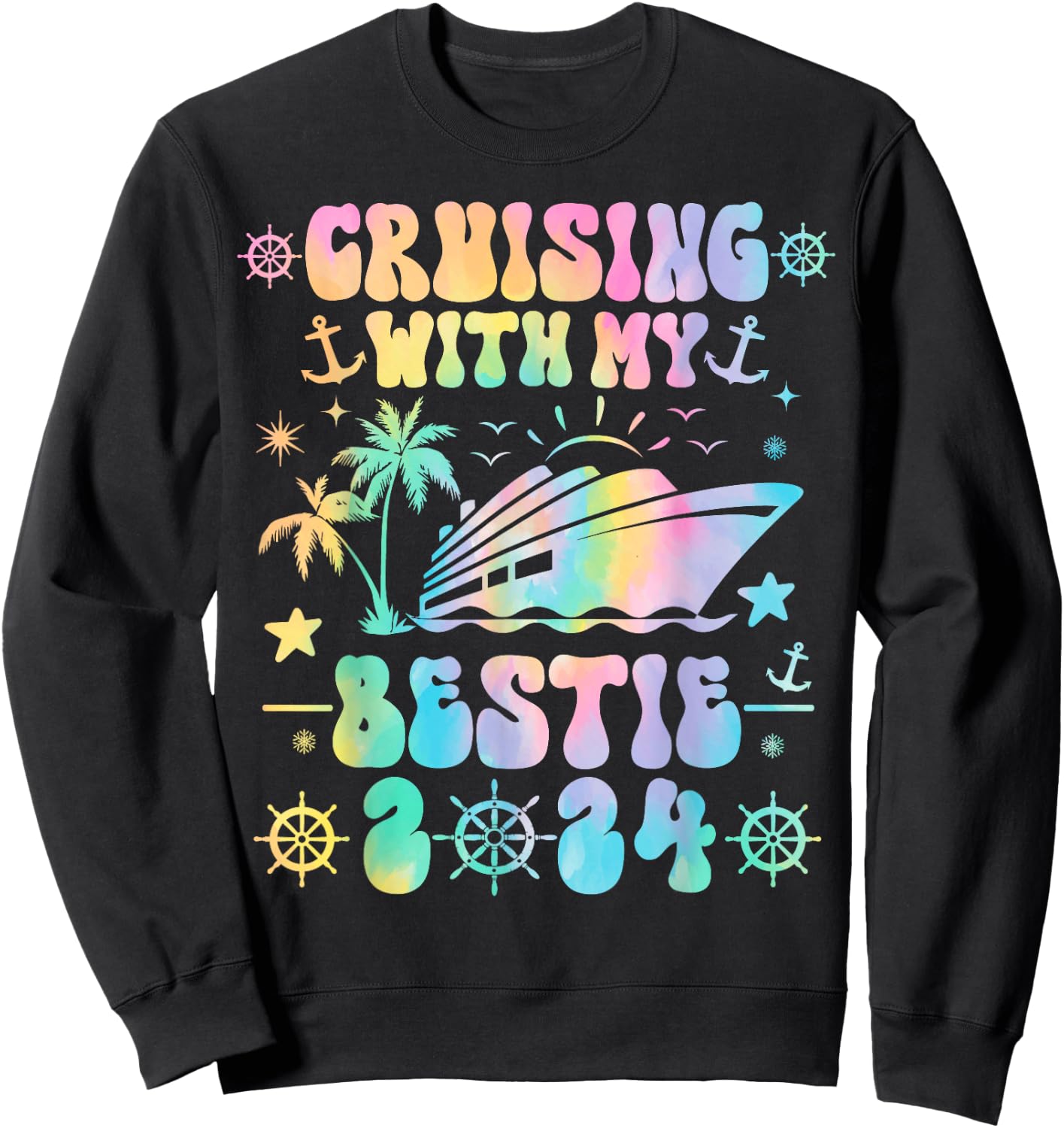 Cruising With My Bestie 2024 Cruise Trip Matching Friends Sweatshirt - Sweatshirt | Black