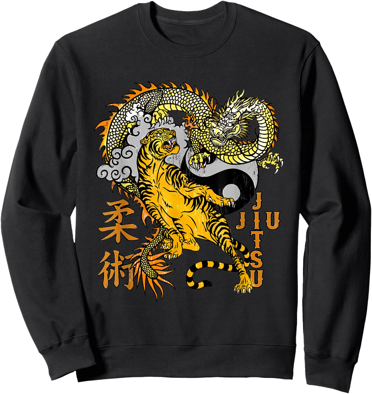 Jiu Jitsu Tiger Dragon Submission, Yin Yang BJJ MMA Sweatshirt - Sweatshirt | Black