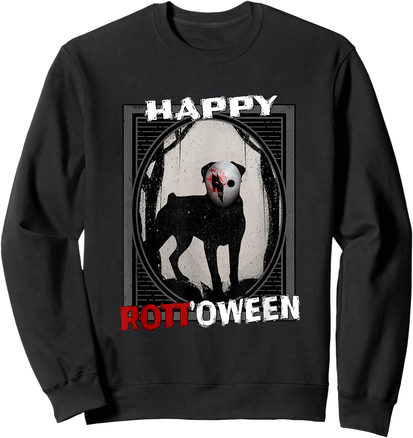 Happy Rott'oween - Rottweiler Scary Mask Halloween Sweatshirt - Sweatshirt | Black