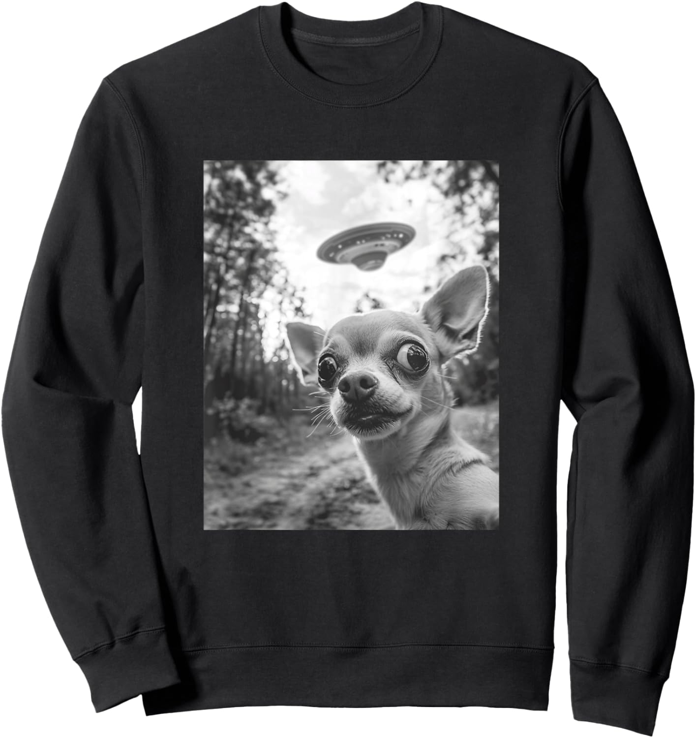 Chihuahua UFO Meme - Funny Chihuahua Selfie with UFO Sweatshirt - Sweatshirt | Black