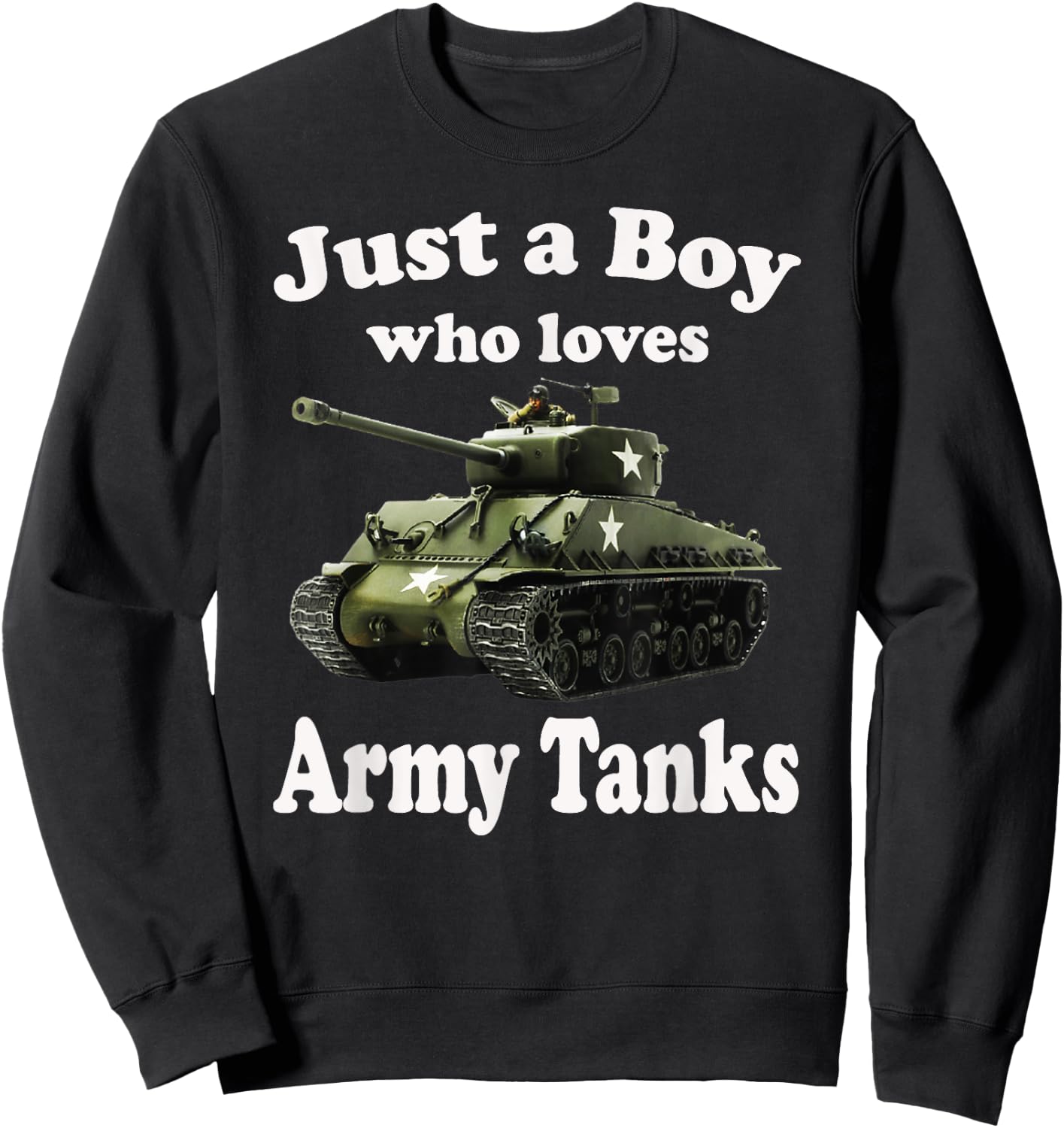 Just A Boy Who Loves Tanks & Sherman M4 American WW2 Tank Sweatshirt - Sweatshirt | Black