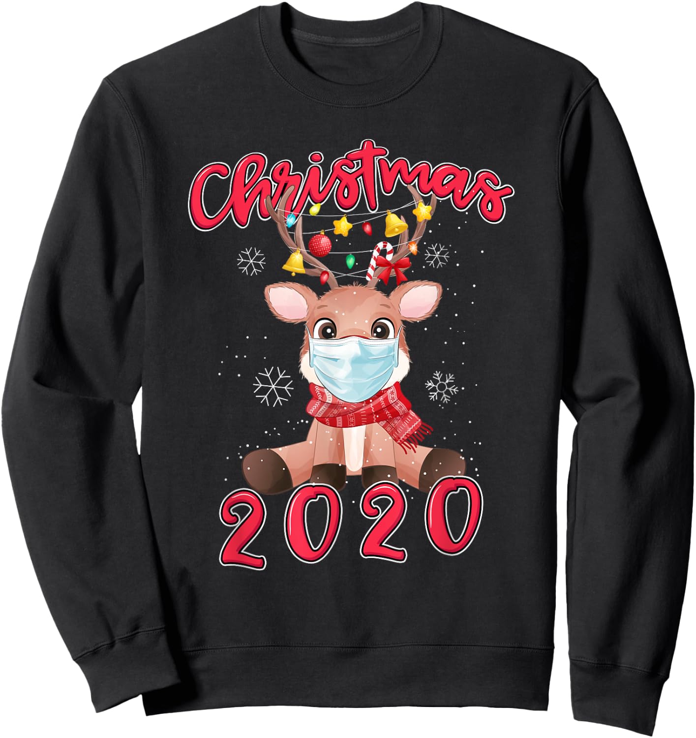 Christmas 2020 Reindeer Mask Matching Pajama Idea Sweatshirt - Sweatshirt | Black