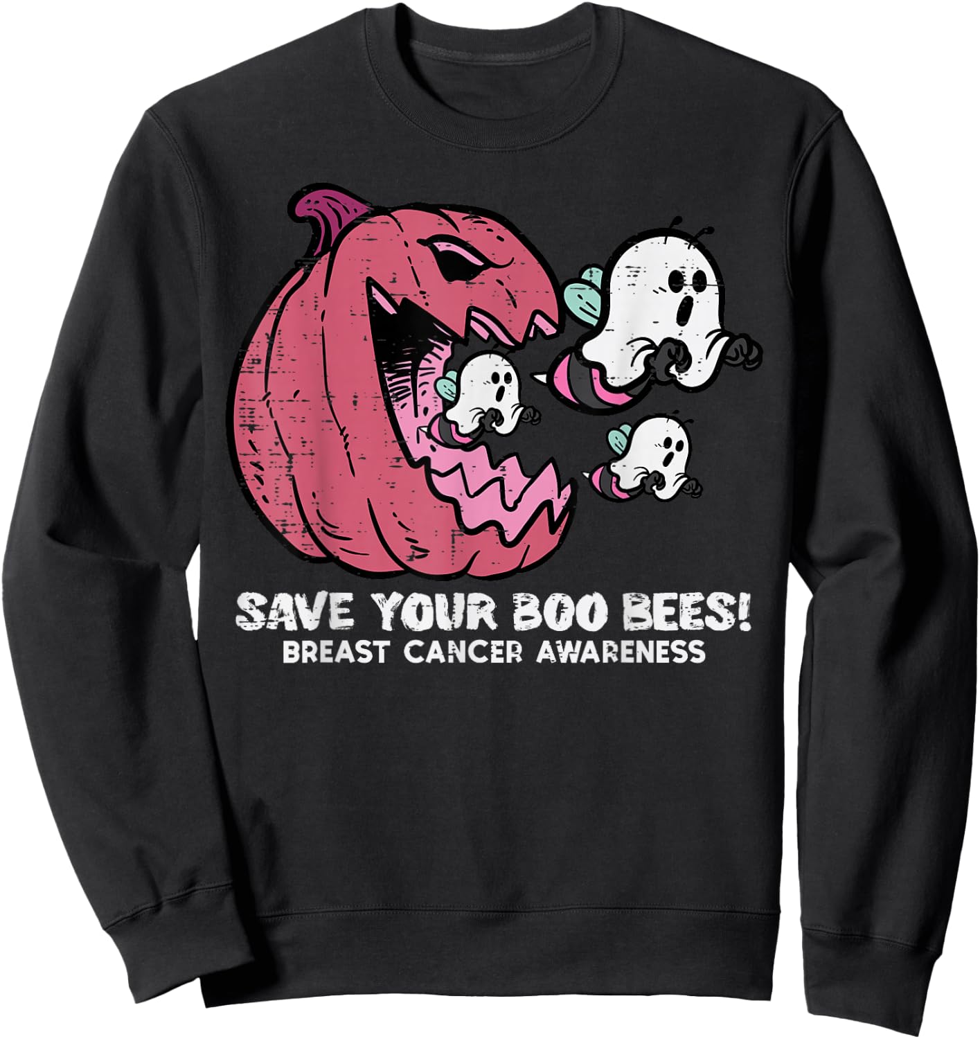Breast Cancer Pumpkin Save Boo Your Bees Awareness Women Men Sweatshirt - Sweatshirt | Black
