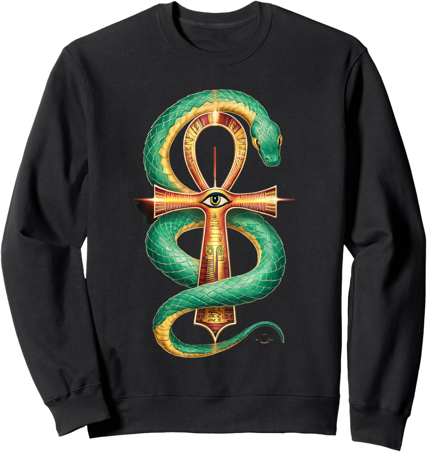 Ankh All Seeing Eye Ancient Egyptian Mythology Snake God Sweatshirt - Sweatshirt | Black