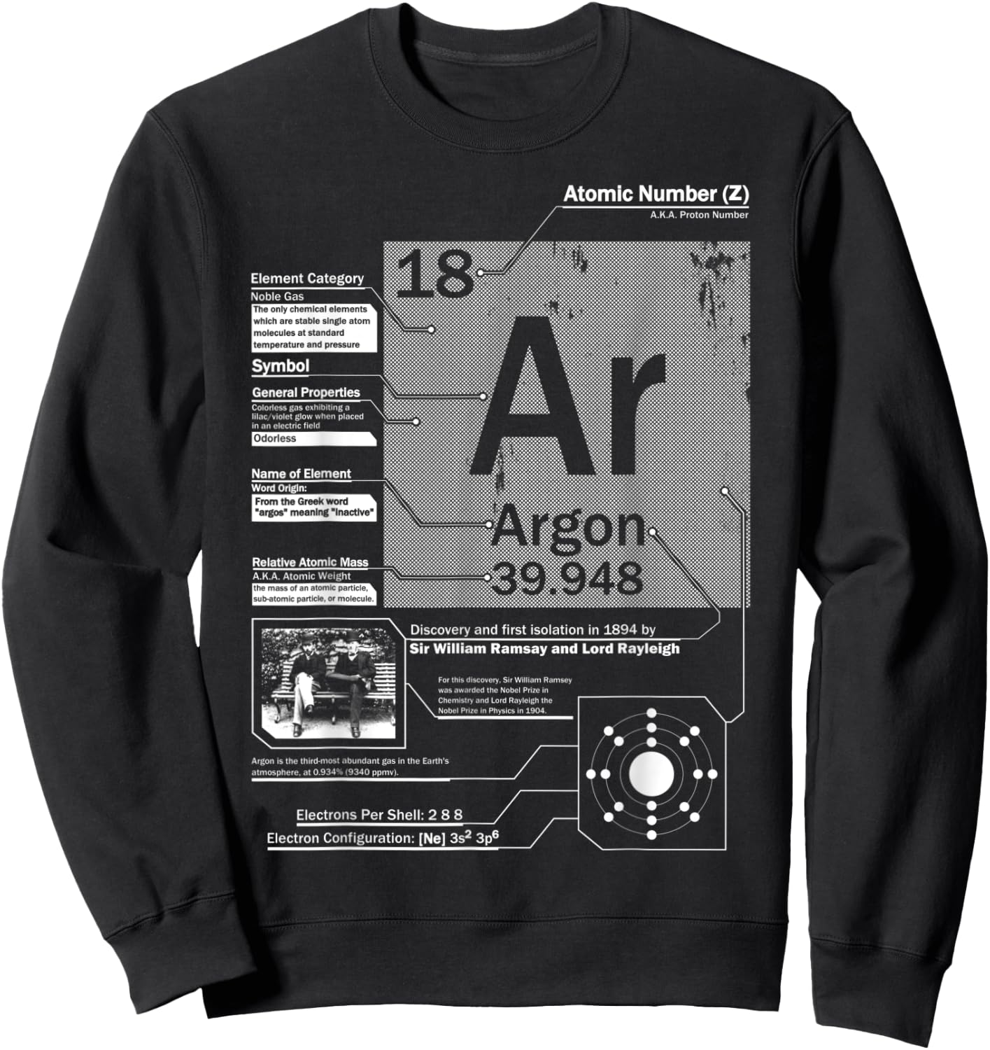 Argon (Ar) Element | Atomic Number 18 Science Sweatshirt - Sweatshirt | Black
