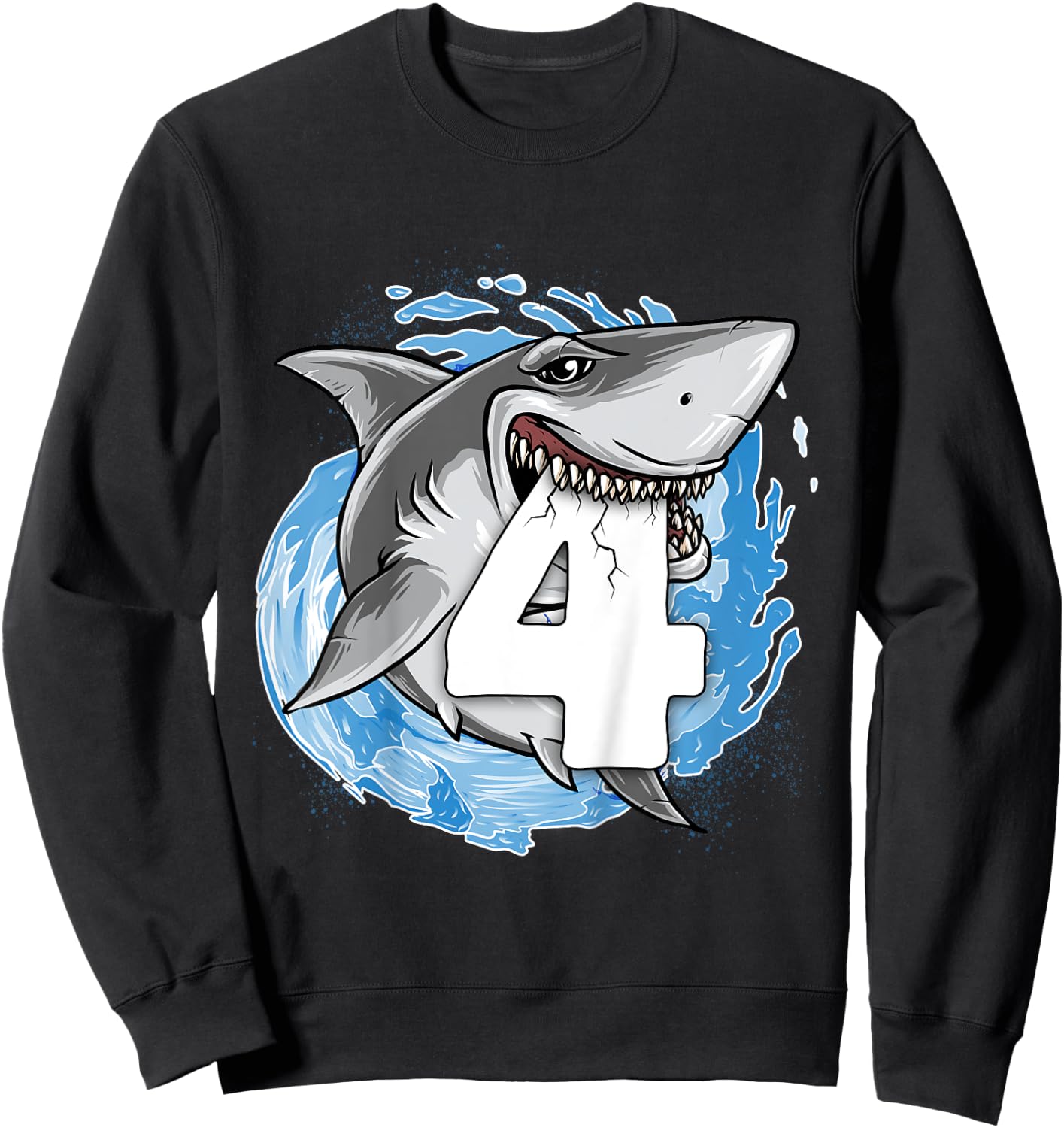 Kids Shark 4th Birthday Boy 4 year old Shark Theme Party 4 Shark Sweatshirt - Sweatshirt | Black