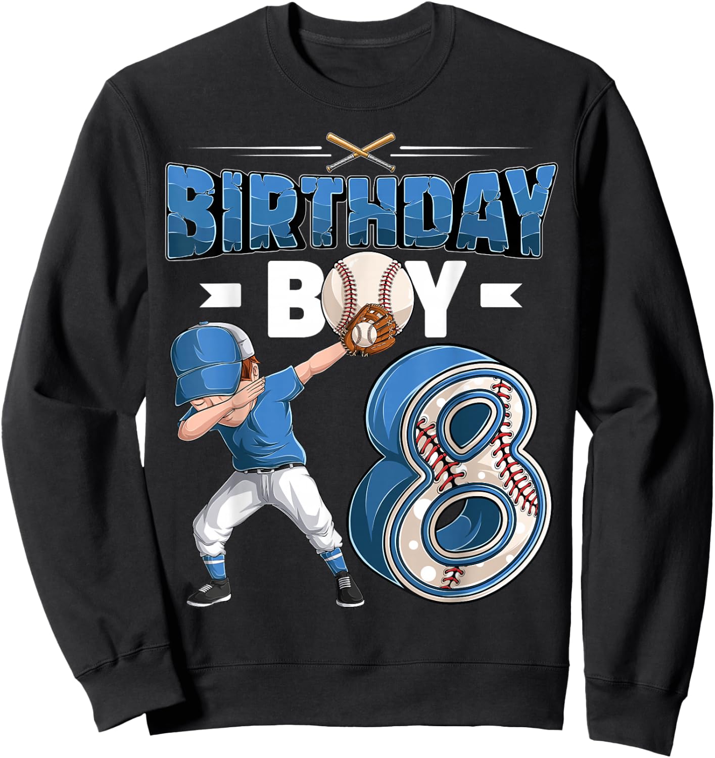 Dabbing boy 8 Year Old Baseball Player 8th Birthday Party Sweatshirt - Sweatshirt | Black
