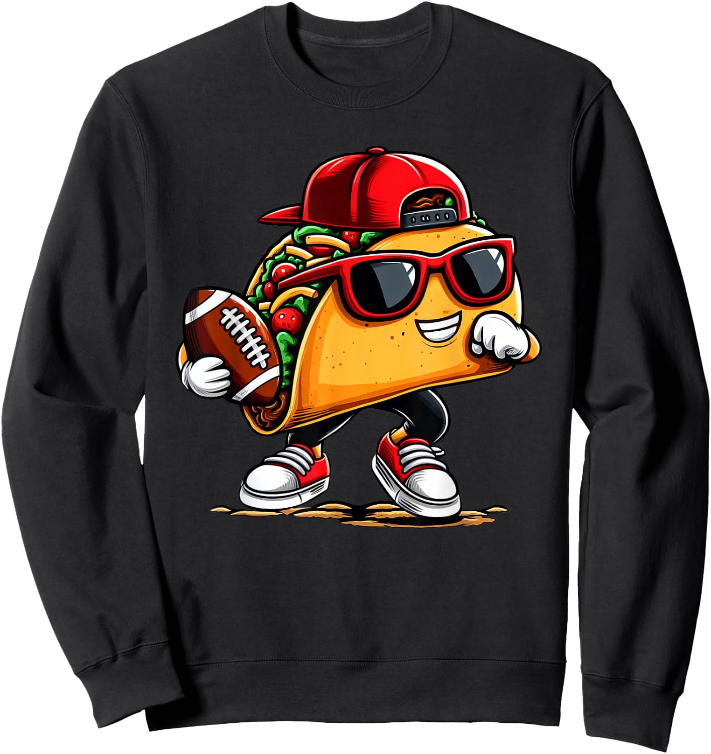 Taco Playing Football Mexican Cinco De Mayo Kids Boys Men Sweatshirt - Sweatshirt | Black