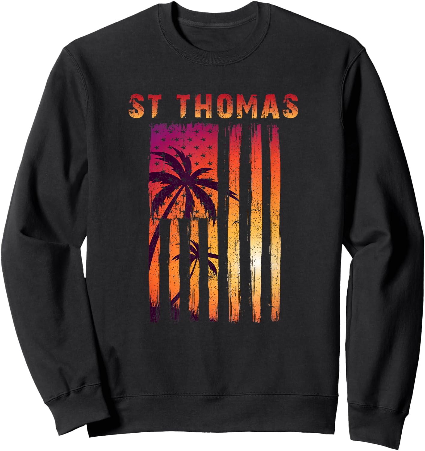 Vintage St. Thomas, US Virgin Islands Patriotic Flag Women Men Sweatshirt - Sweatshirt | Black