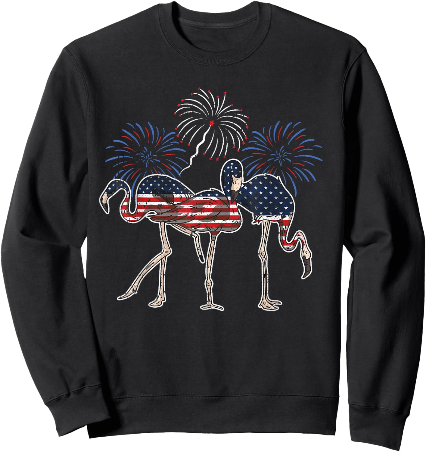 Flamingo American Flag 4th Of July Cute Animal Patriotic Sweatshirt - Sweatshirt | Black