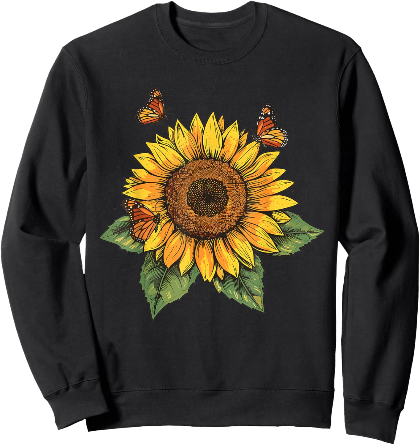 Sunflower and Butterfly Sweatshirt - Sweatshirt | Black