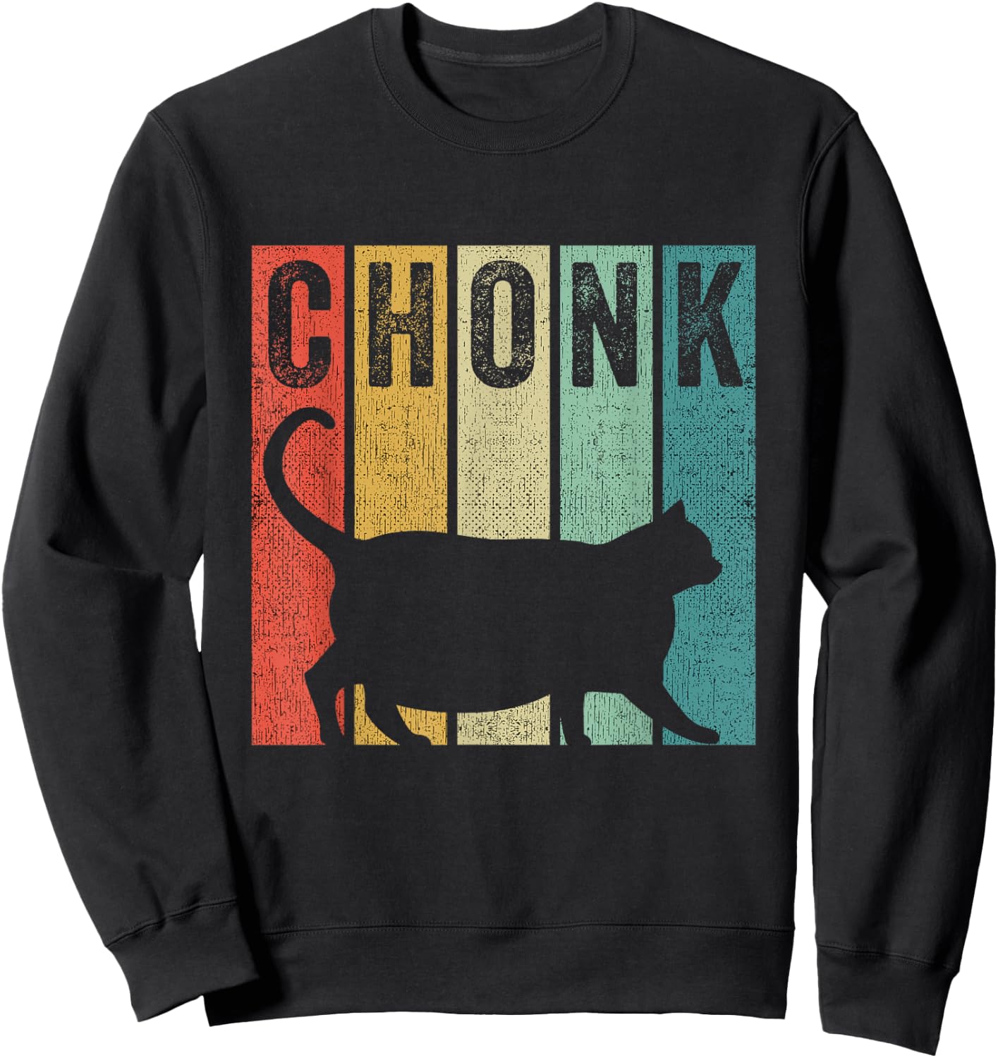 Chonk Retro Style 80s Funny Fat Cat Meme Chonk Men Women Girls Kids Sweatshirt - Sweatshirt | Black