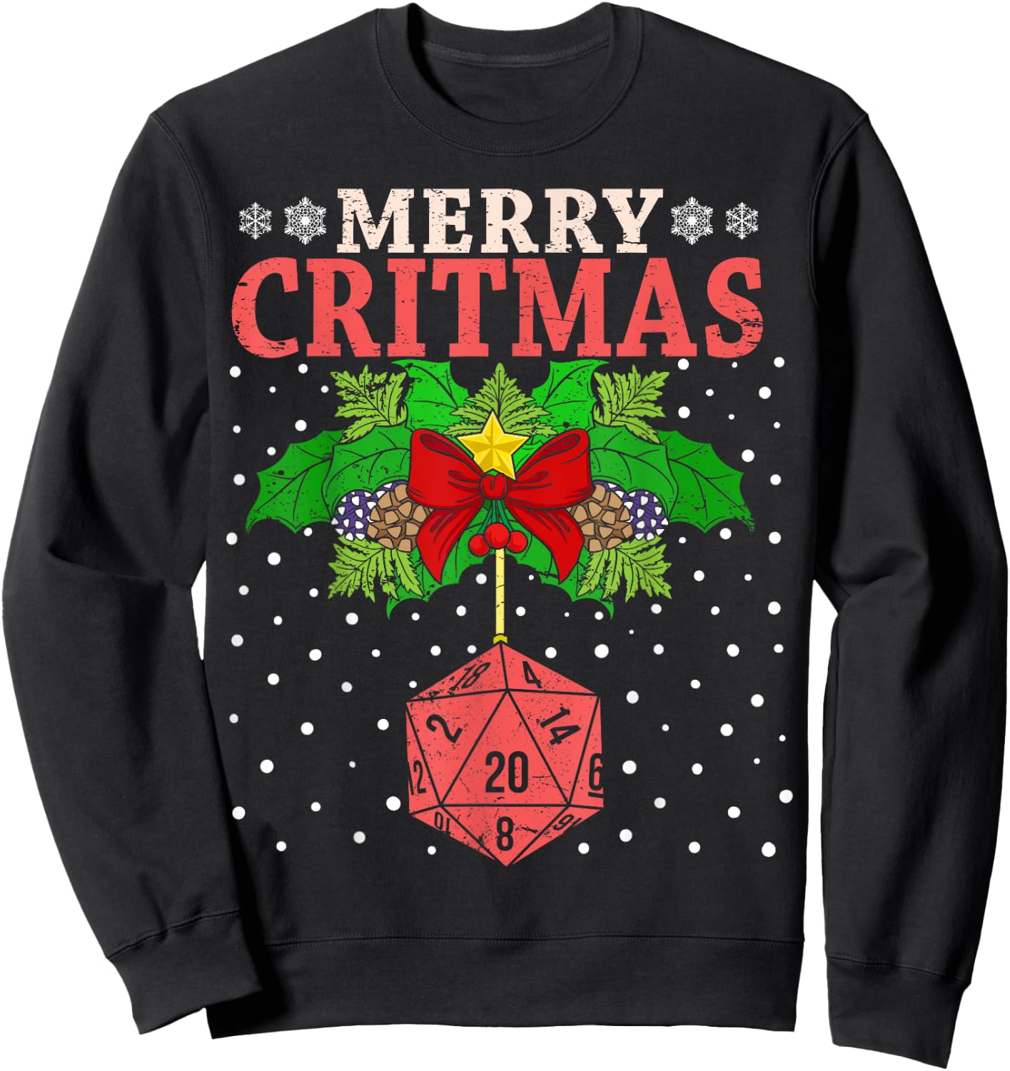 Merry Critmas 20 Sided Dice RPG Christmas Holiday Board Game Sweatshirt - Sweatshirt | Black