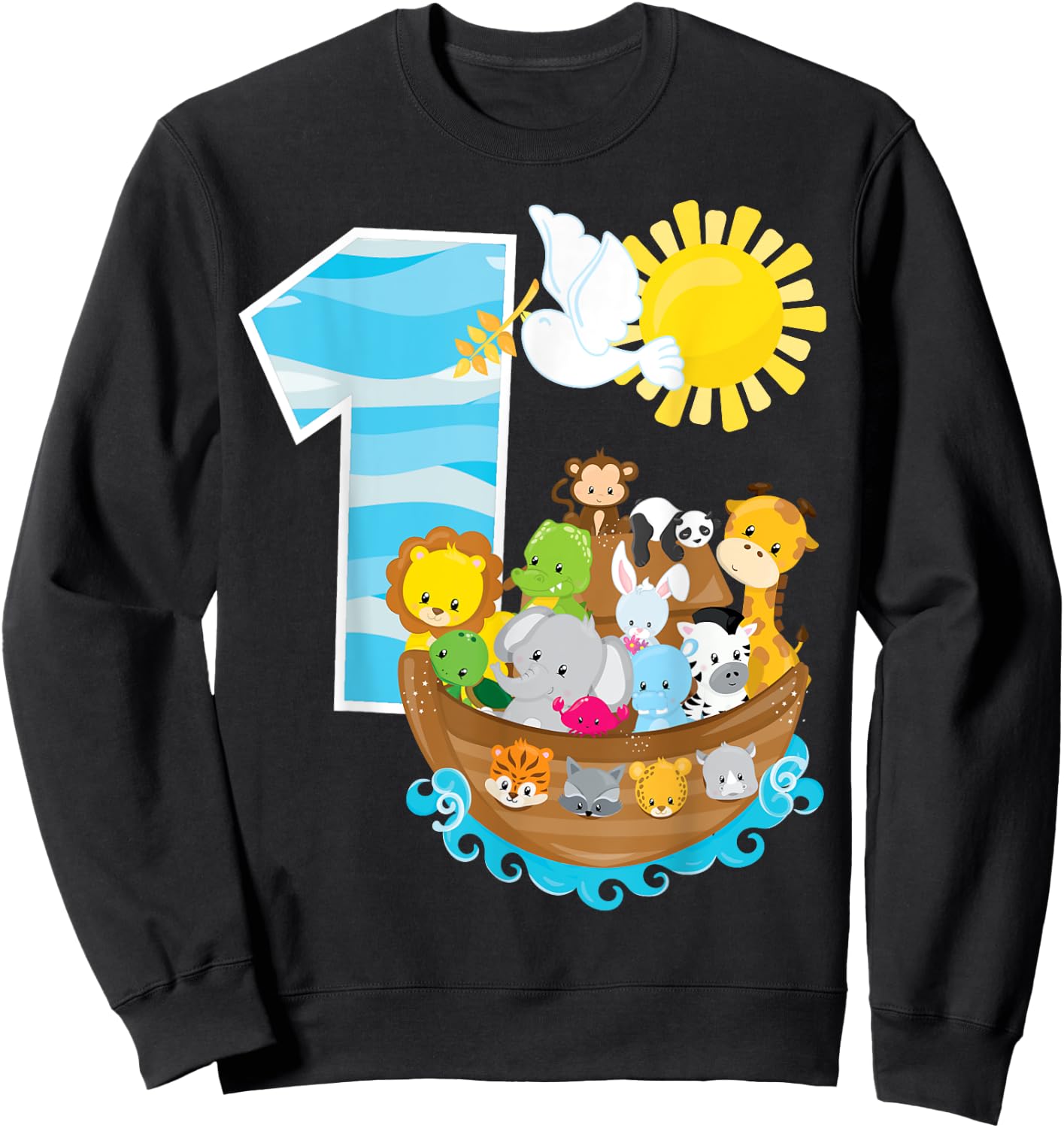 Noah's Ark Birthday Party 1st Birthday 1 Year Old Toddler Sweatshirt - Sweatshirt | Black