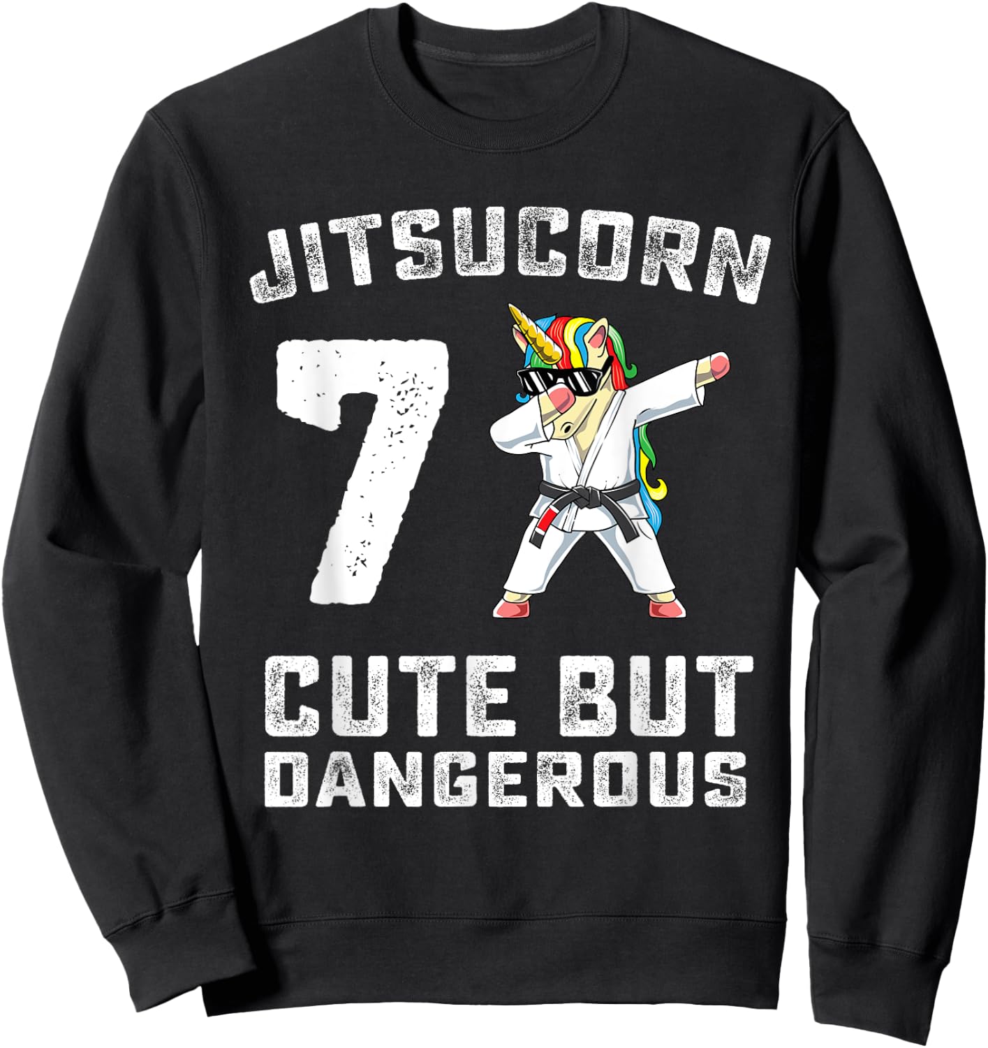 7 Year Old Jiu Jitsu Birthday Gift BJJ Dabbing Unicorn Girl Sweatshirt - Sweatshirt | Black